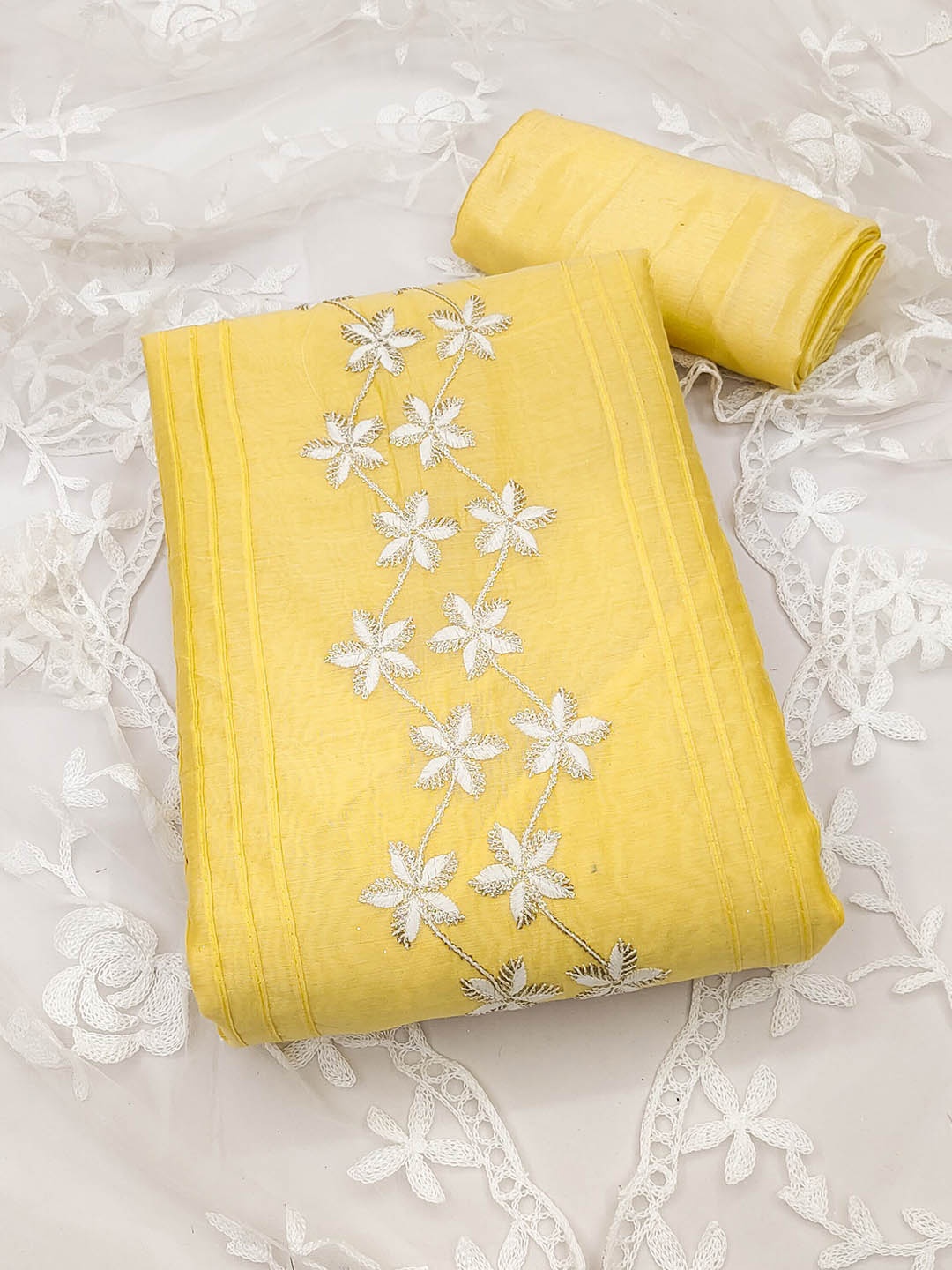 

MANVAA Floral Embroidered Unstitched Dress Material, Yellow