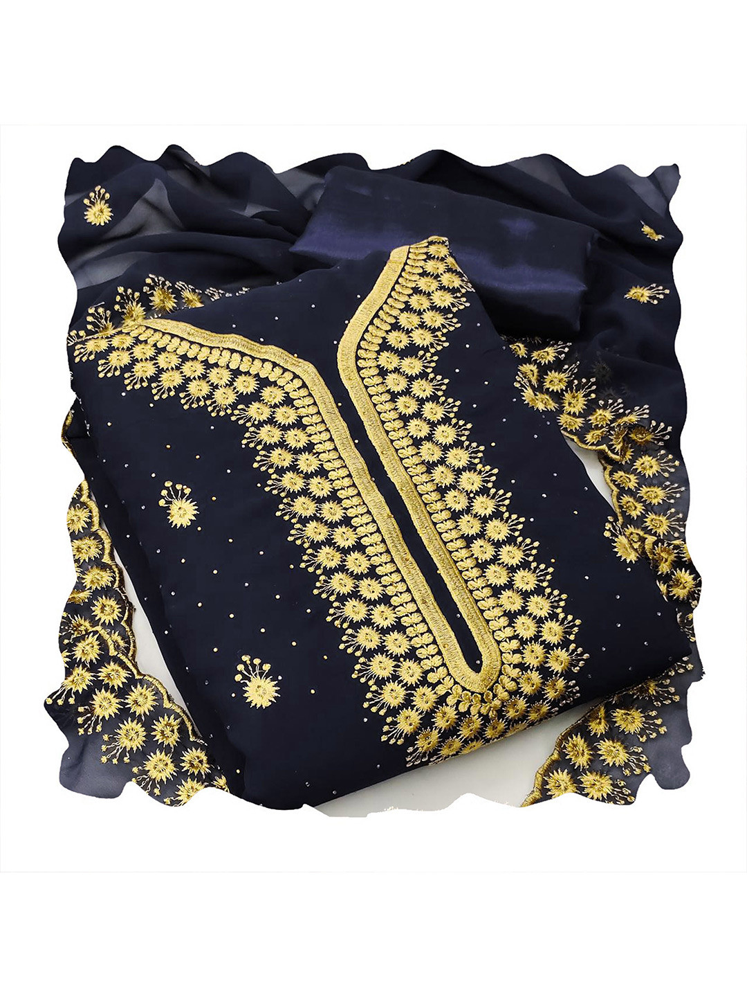 

MANVAA Ethnic Motifs Embroidered Zari Detailed Unstitched Dress Material, Blue