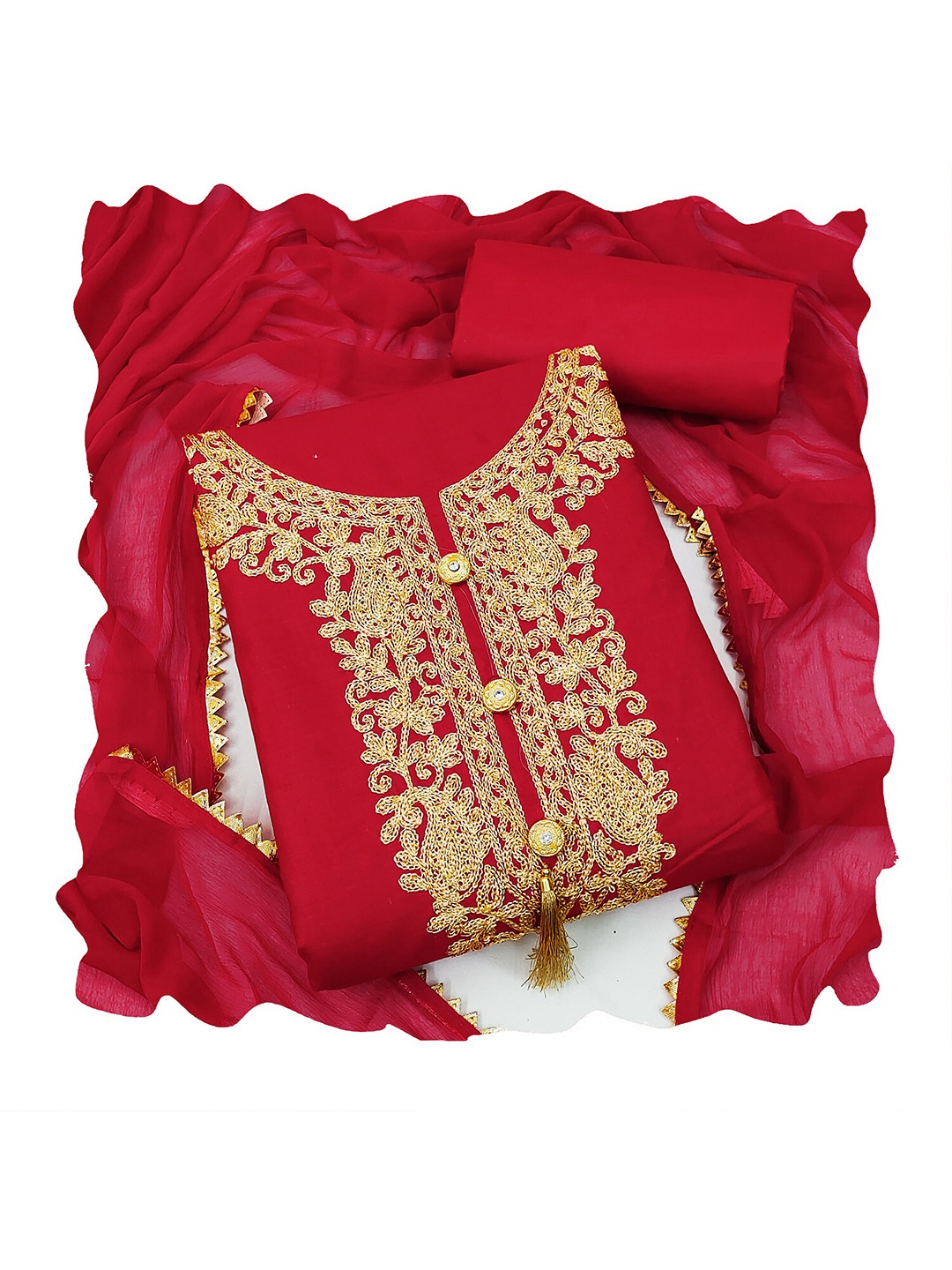 

MANVAA Embroidered Unstitched Dress Material, Red