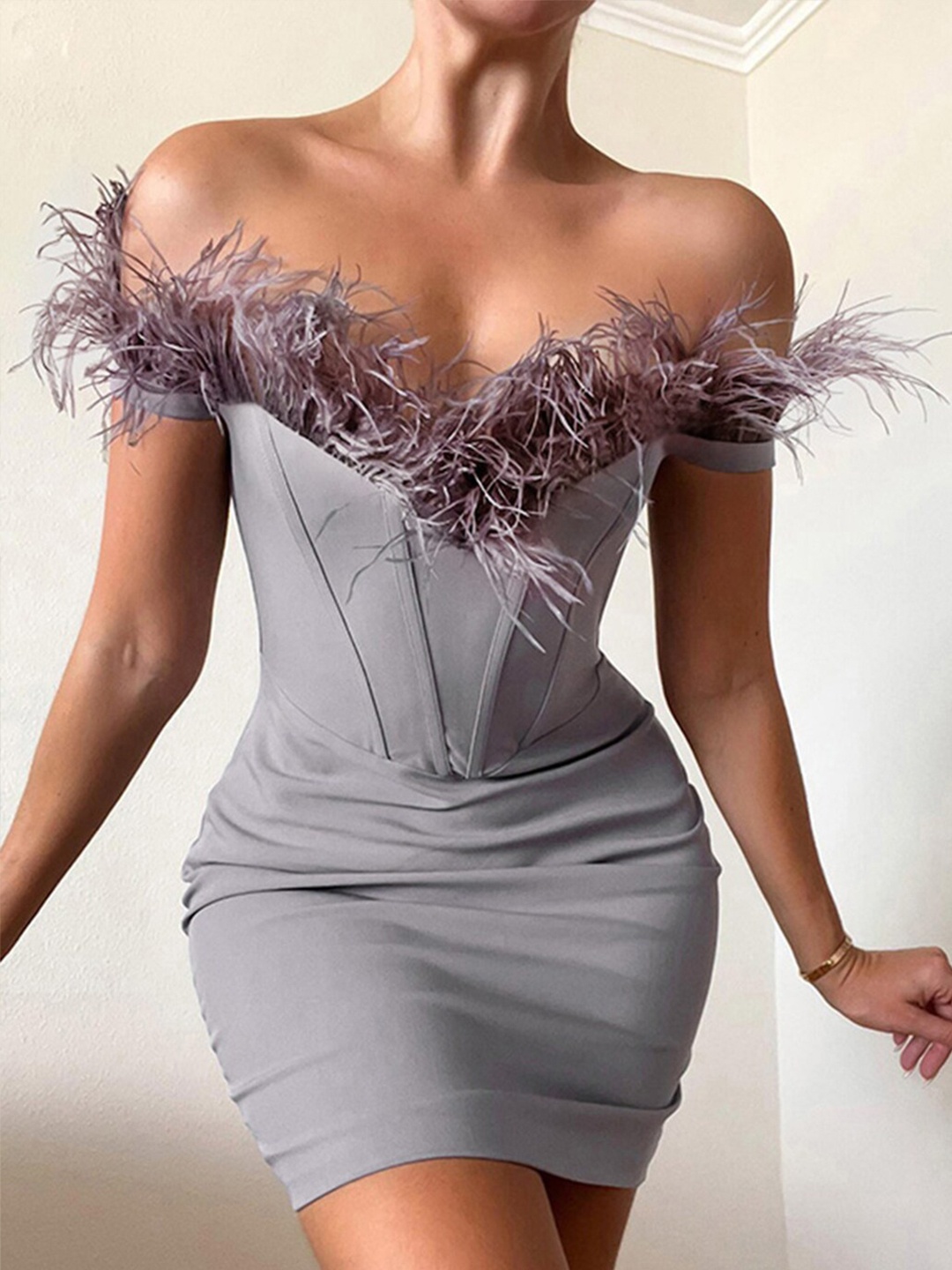 

StyleCast Off-Shoulder Bodycon Mini Dress, Grey
