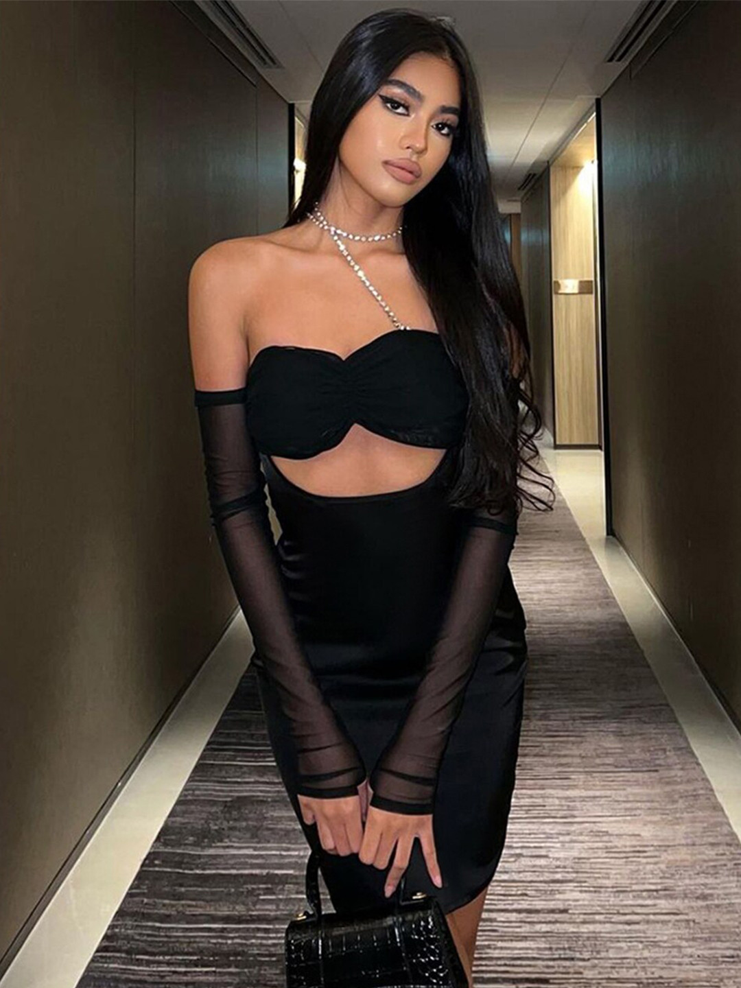 

StyleCast Sweetheart Neck Cut-Outs Bodycon Dress, Black