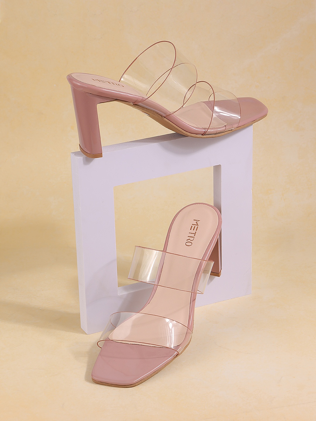 

Metro Two Strap Open Toe Slim Heels, Peach