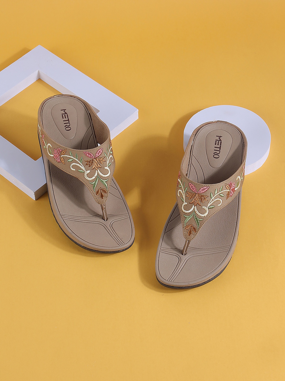 

Metro Embroidered Flatform Heels, Beige