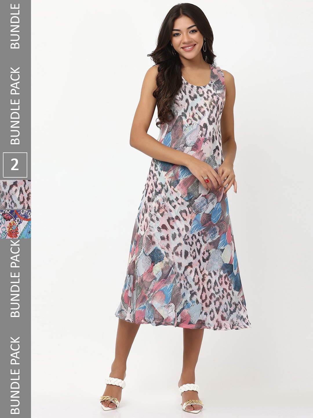 TSM Pack Of 2 Floral Printed Sleeveless A-Line Dress, White