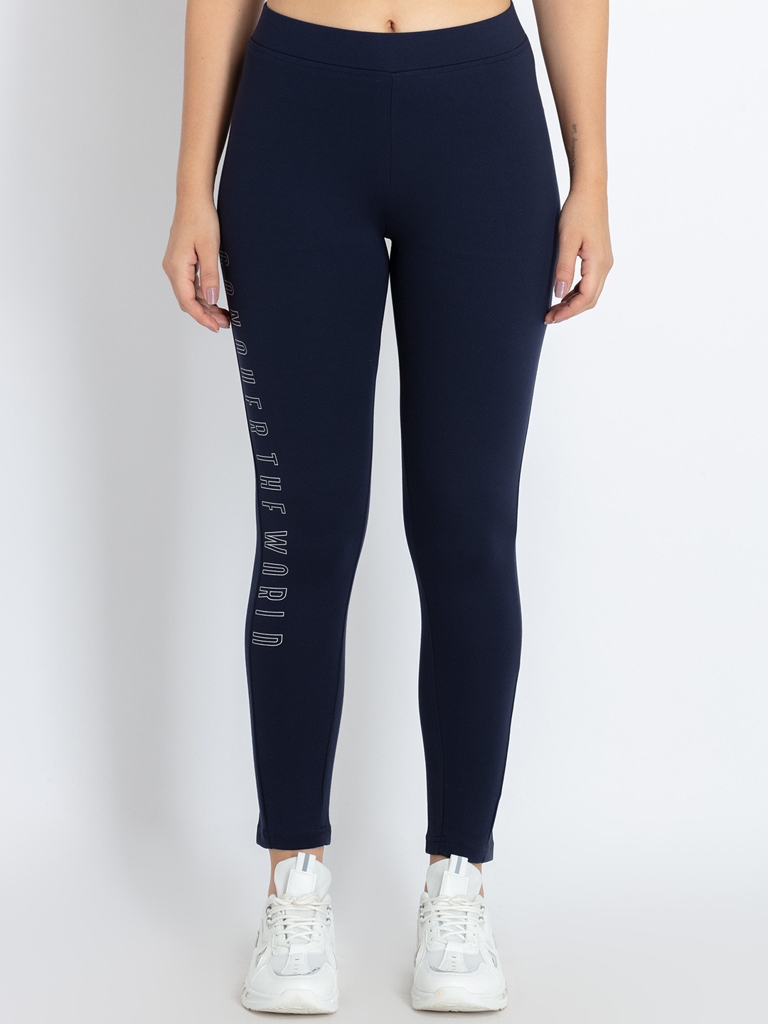 

Status Quo Women Typography Printed Mid Rise Tights, Navy blue