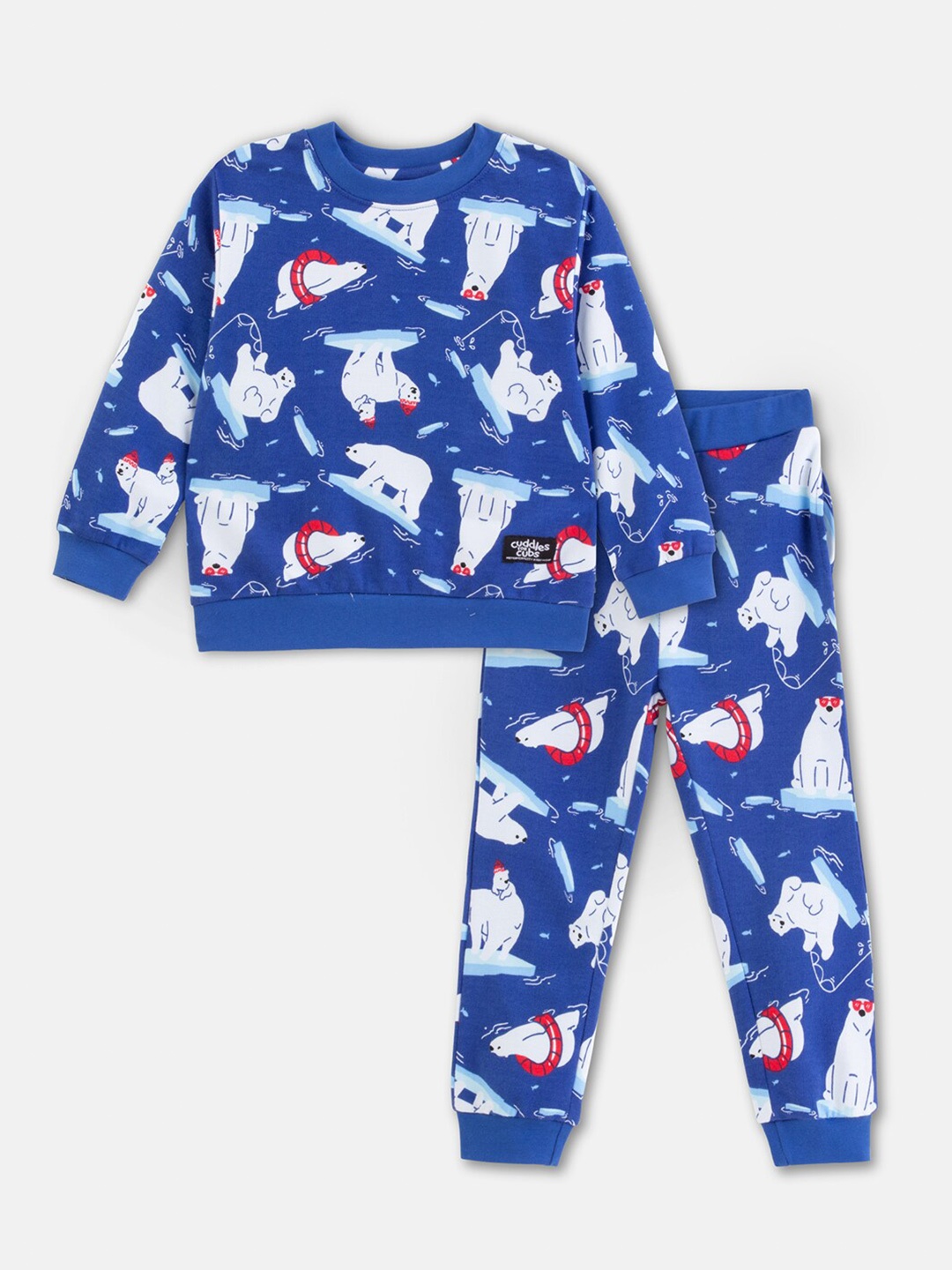 

Cuddles for Cubs Unisex Kids Printed Pure Cotton T-shirt with Trousers, Blue