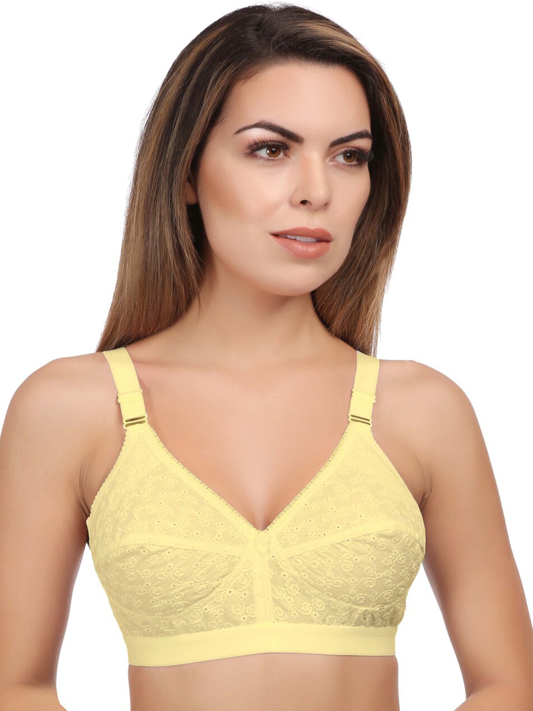 

Eve's Beauty Floral Self Design Full Coverage Bra With All Day Comfort, Yellow