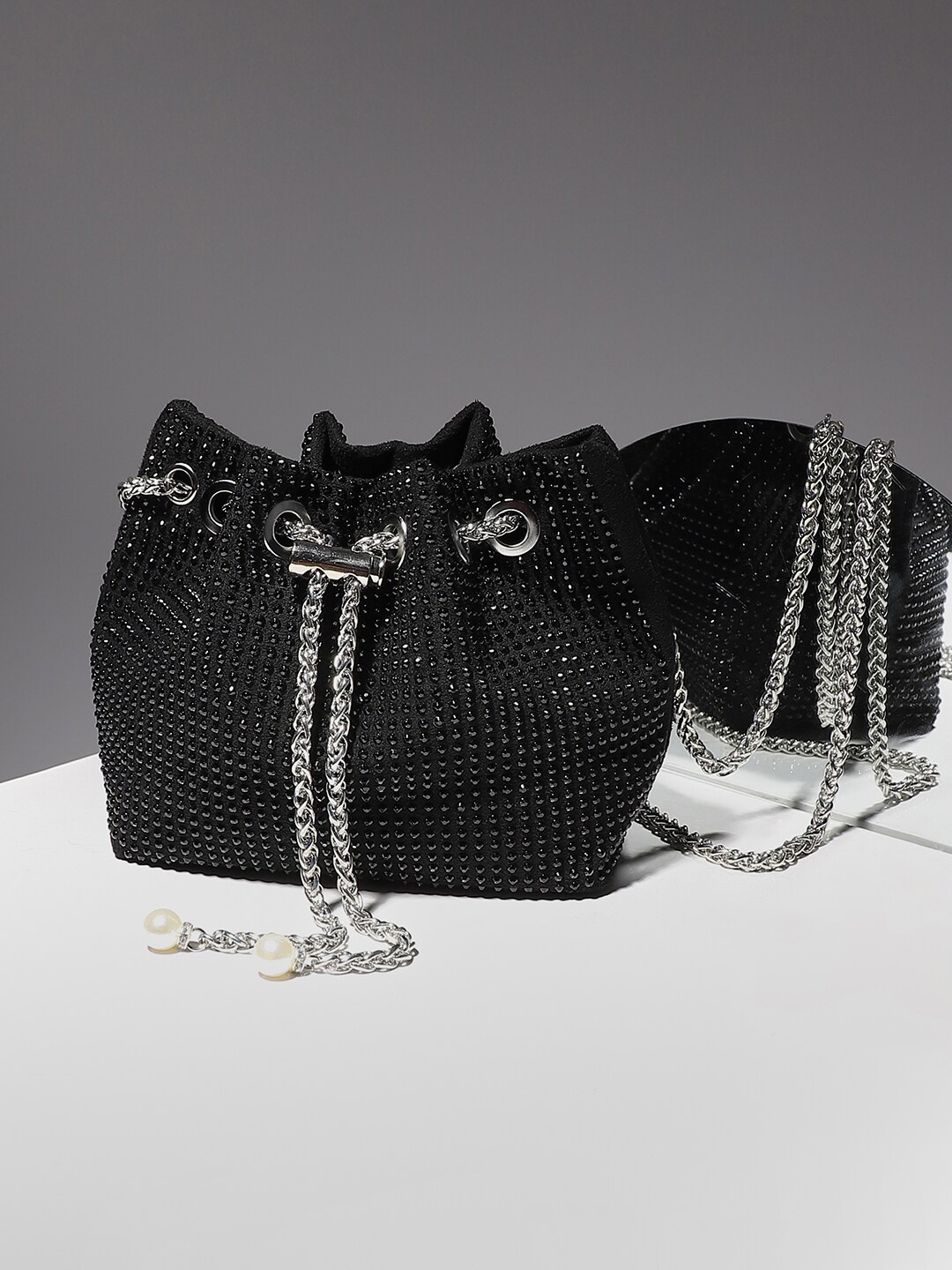 

HAUTE SAUCE by Campus Sutra Embellished Half Moon Sling Bag, Black