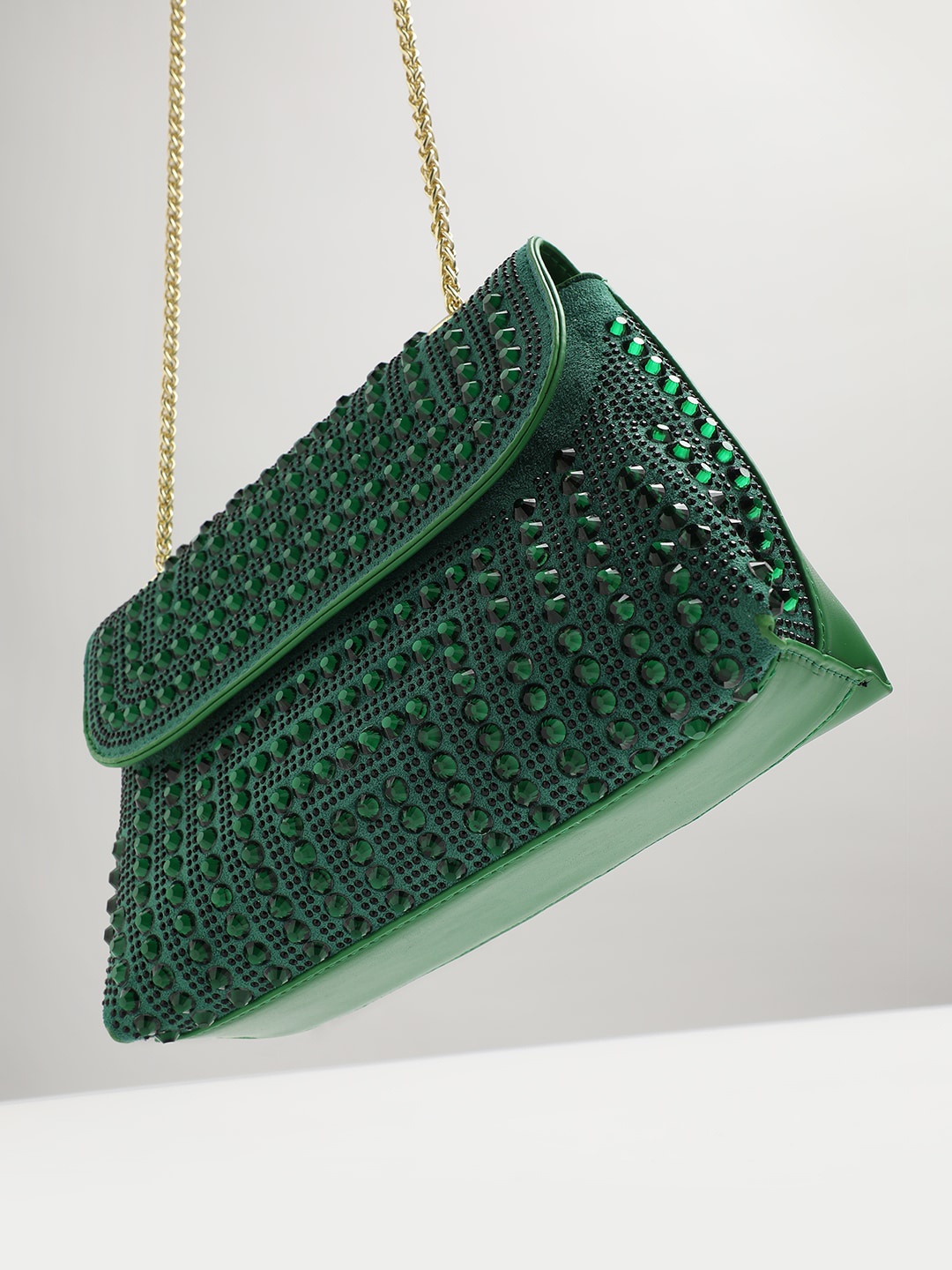 

HAUTE SAUCE by Campus Sutra Embellished Structured Sling Bag, Green