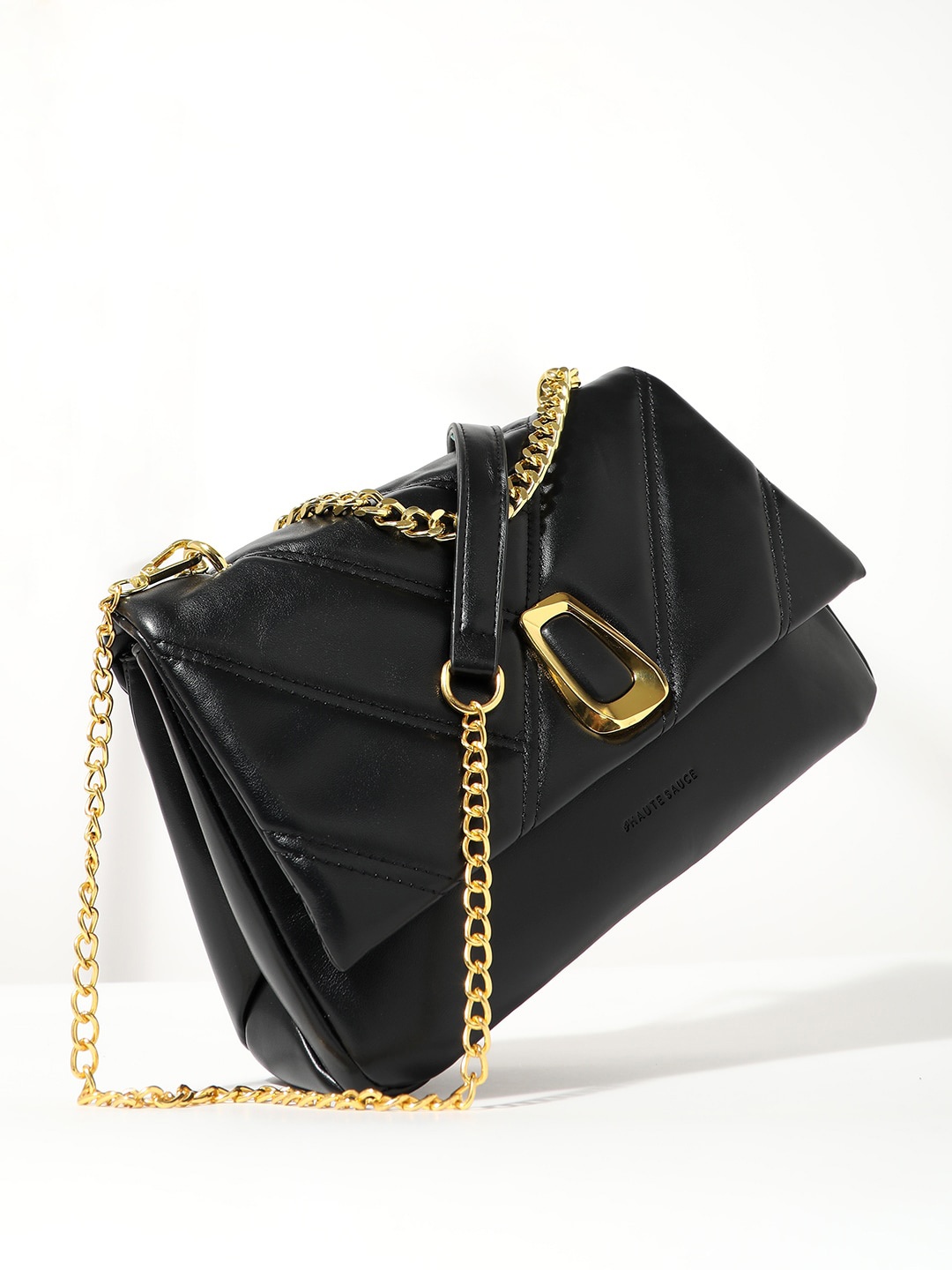 

HAUTE SAUCE by Campus Sutra Quilted Structured Sling Bag, Black