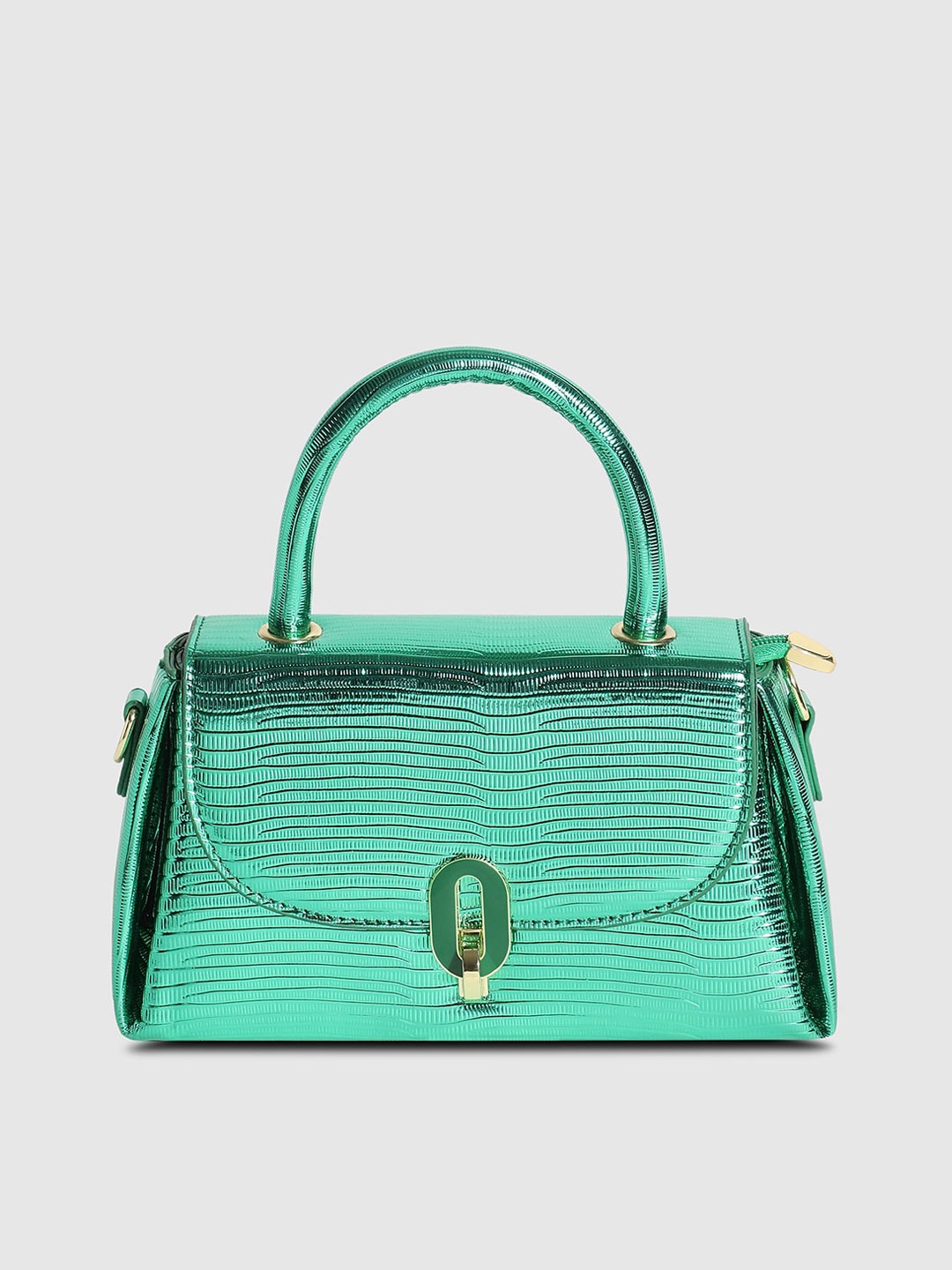 

HAUTE SAUCE by Campus Sutra Textured Structured Satchel, Green