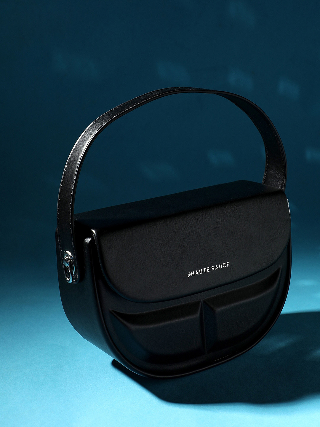 

HAUTE SAUCE by Campus Sutra Textured Structured Handheld Bag With Quilted, Black