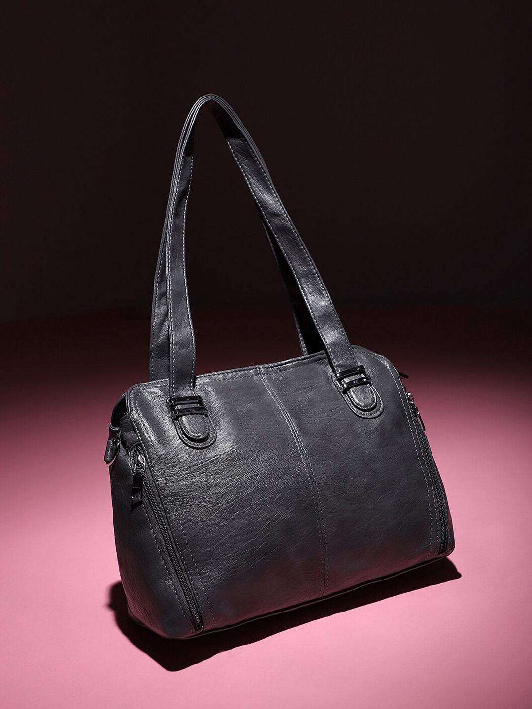 

HAUTE SAUCE by Campus Sutra Textured Structured Shoulder Bag, Grey