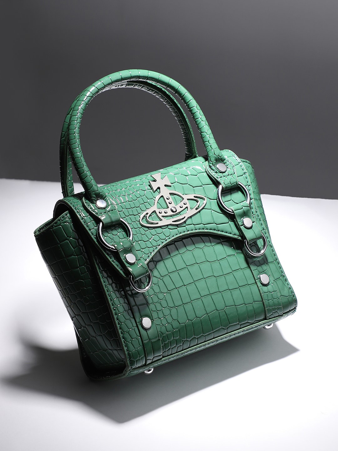 

HAUTE SAUCE by Campus Sutra Textured Structured Handheld Bag, Green