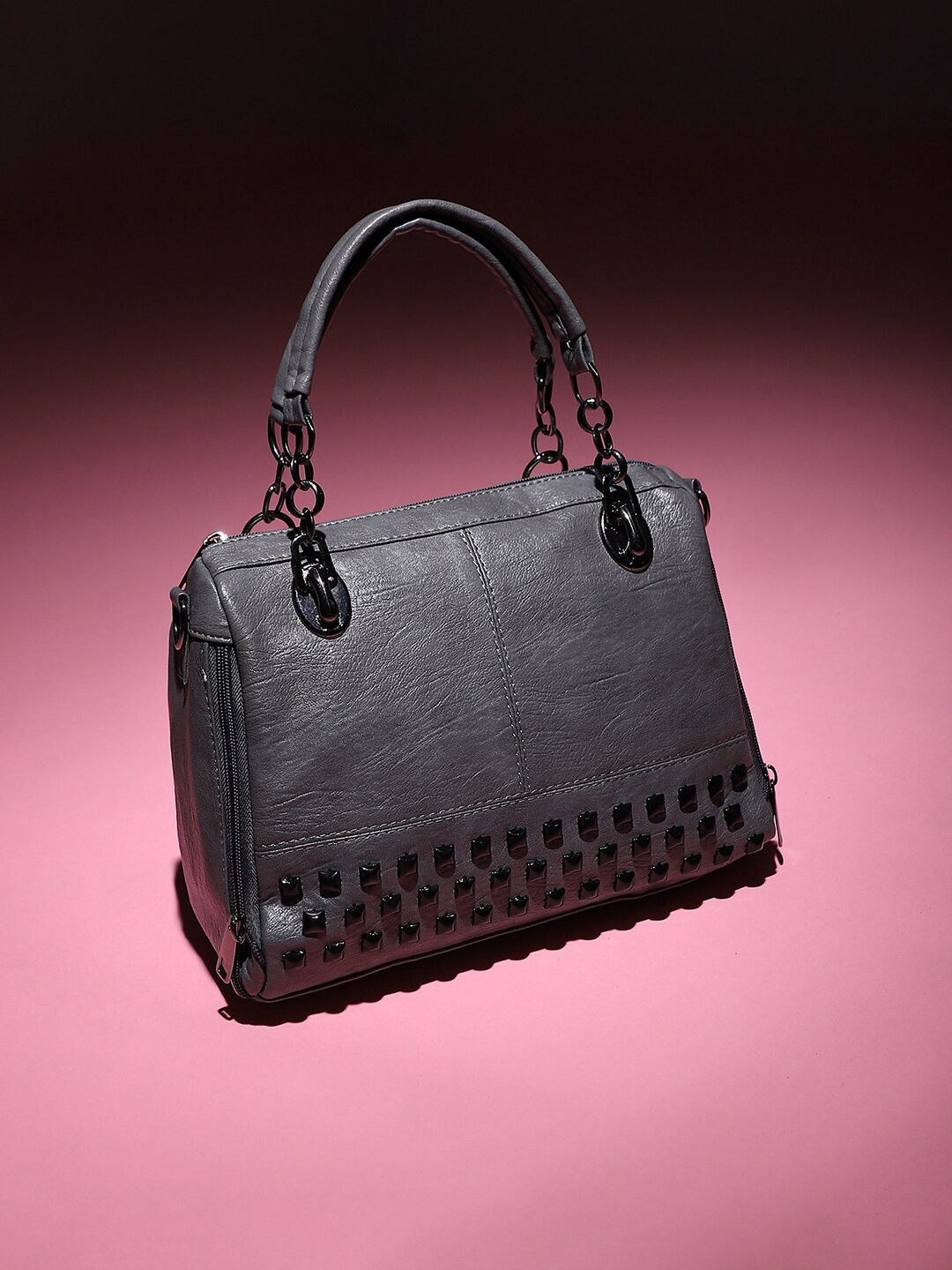 

HAUTE SAUCE by Campus Sutra Textured Embellished Handheld Bag, Grey