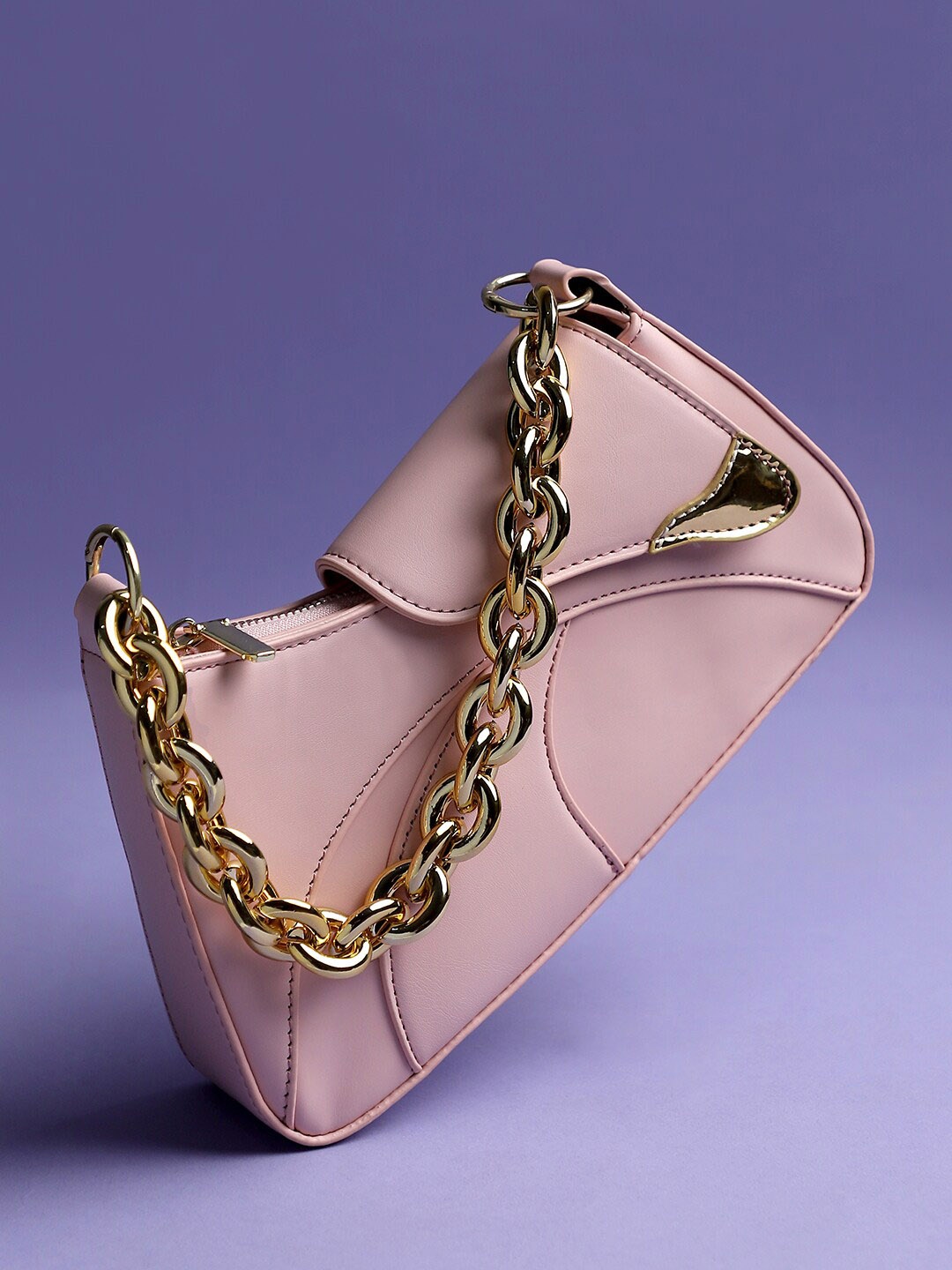 

HAUTE SAUCE by Campus Sutra Structured Hobo Bag, Pink