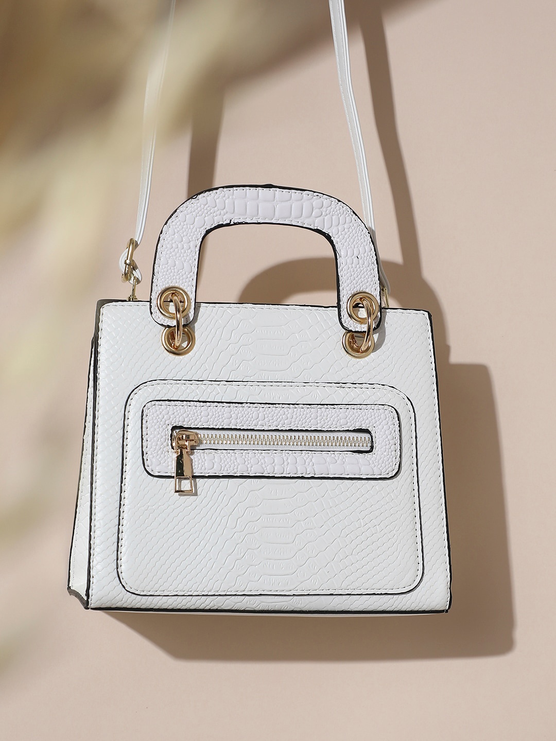 

HAUTE SAUCE by Campus Sutra Animal Textured Structured Hobo Bag, White