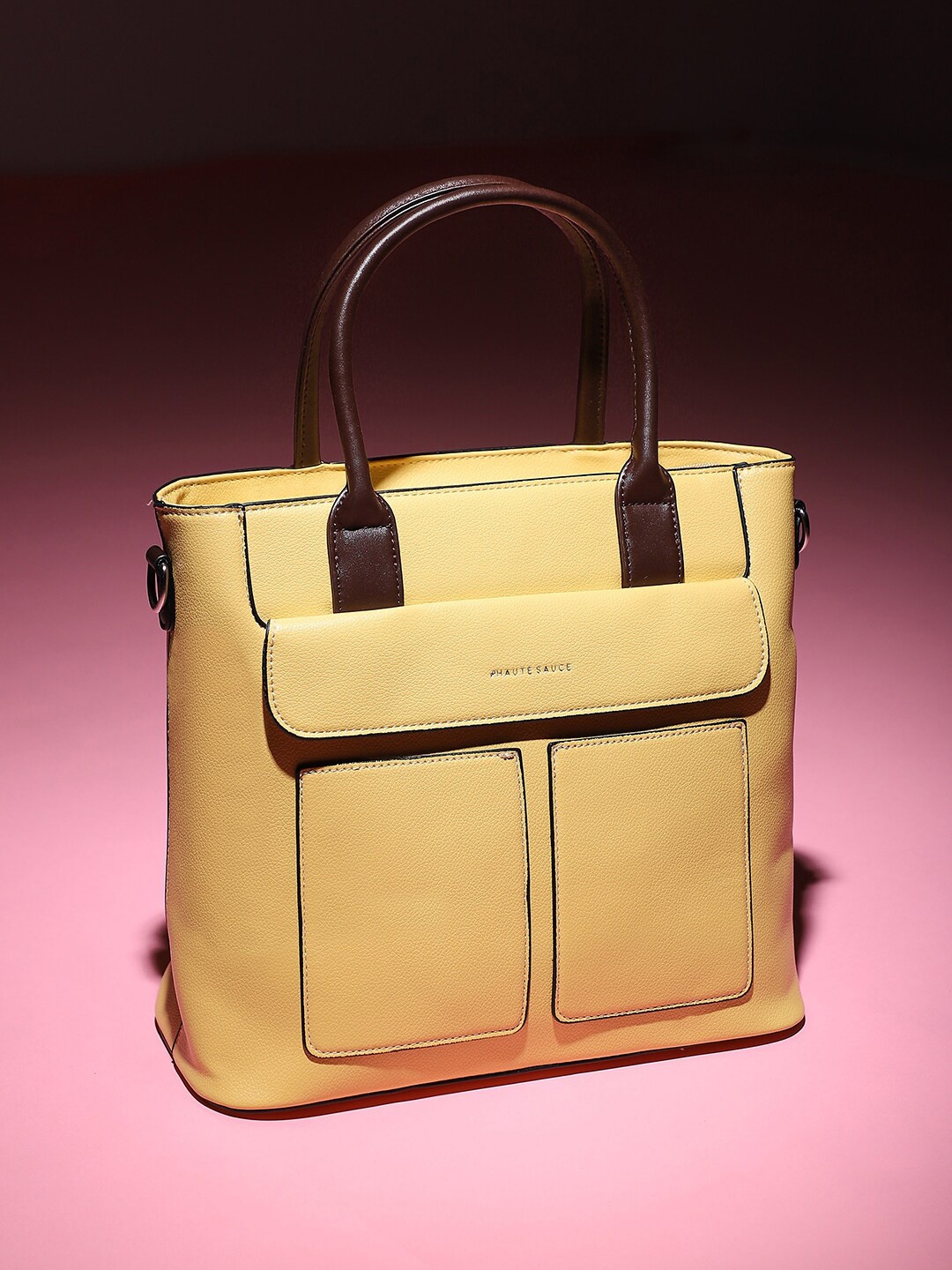 

HAUTE SAUCE by Campus Sutra Textured Structured Handheld Bag, Yellow