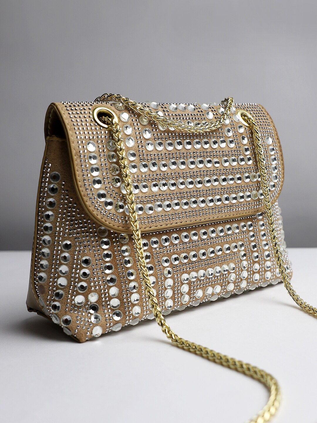

HAUTE SAUCE by Campus Sutra Embellished Structured Sling Bag, Beige