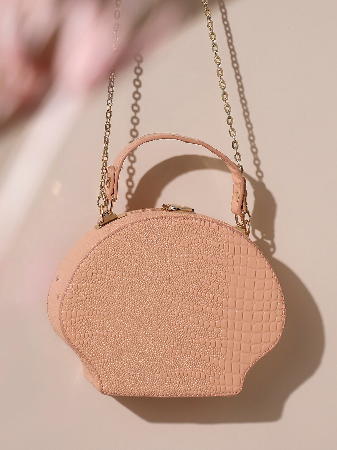 

HAUTE SAUCE by Campus Sutra Textured Structured Handheld Bag, Peach