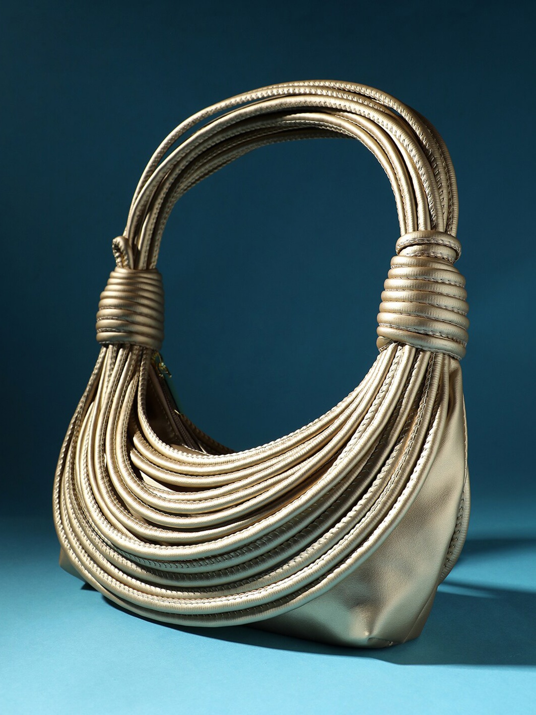 

HAUTE SAUCE by Campus Sutra Textured Structured Hobo Bag, Gold