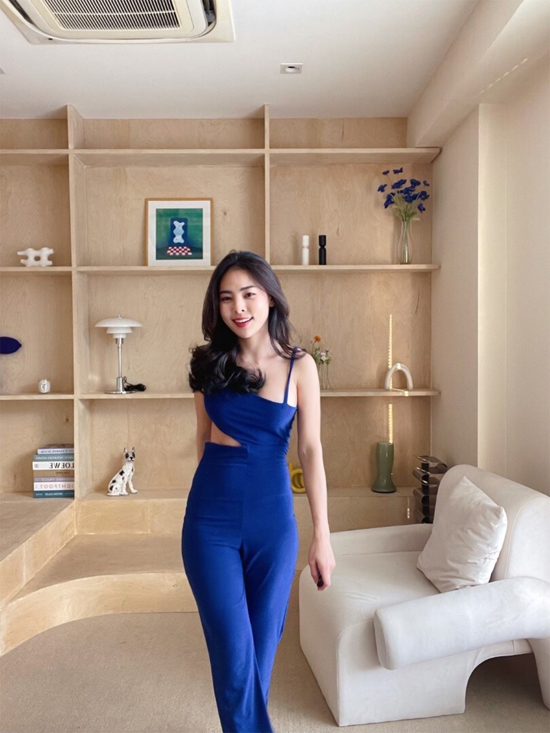 

StyleAsh Blue One Shoulder Cut-Outs Basic Jumpsuit