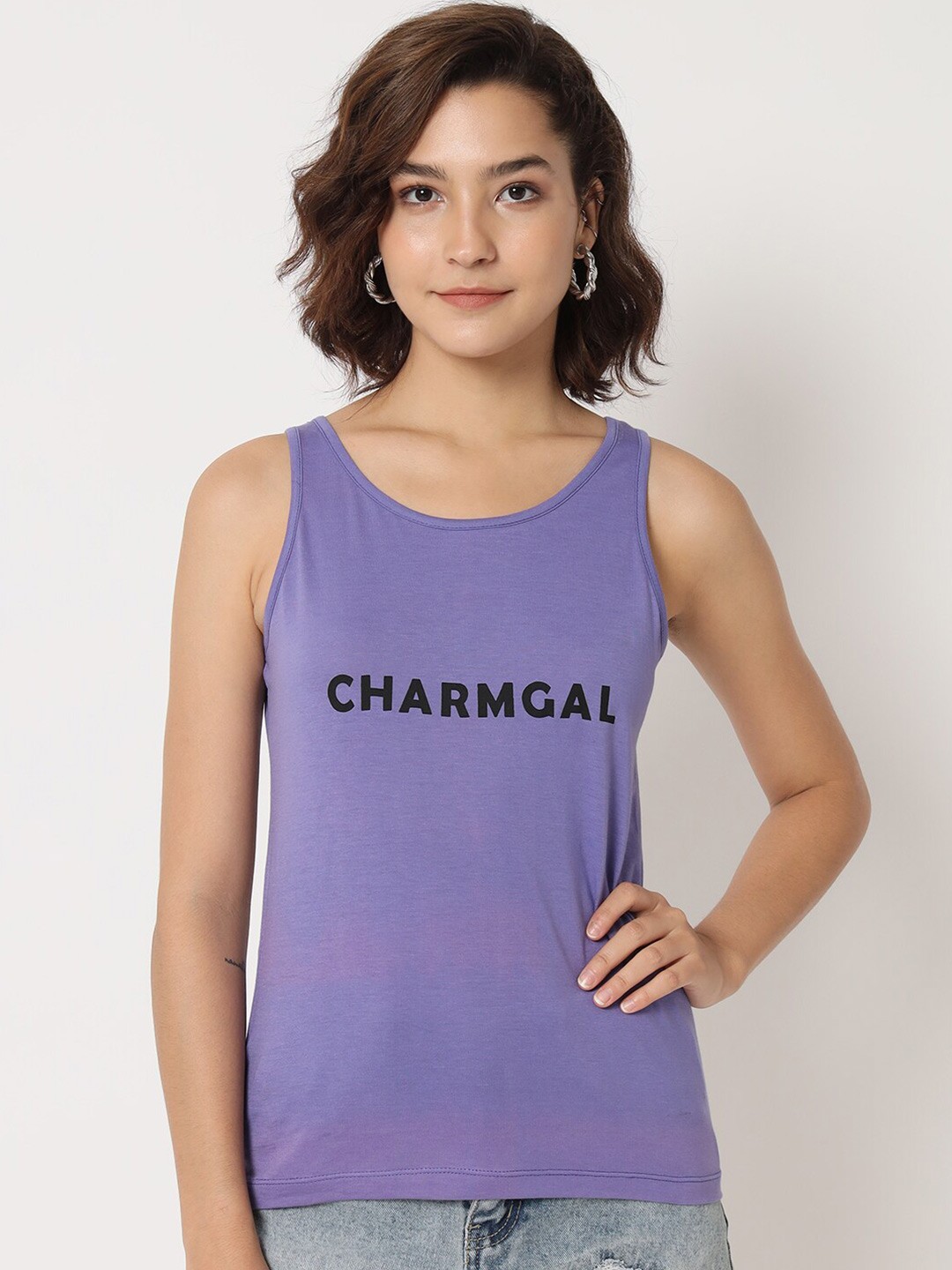 

CHARMGAL Brand Logo Printed Cotton Tank Top, Purple