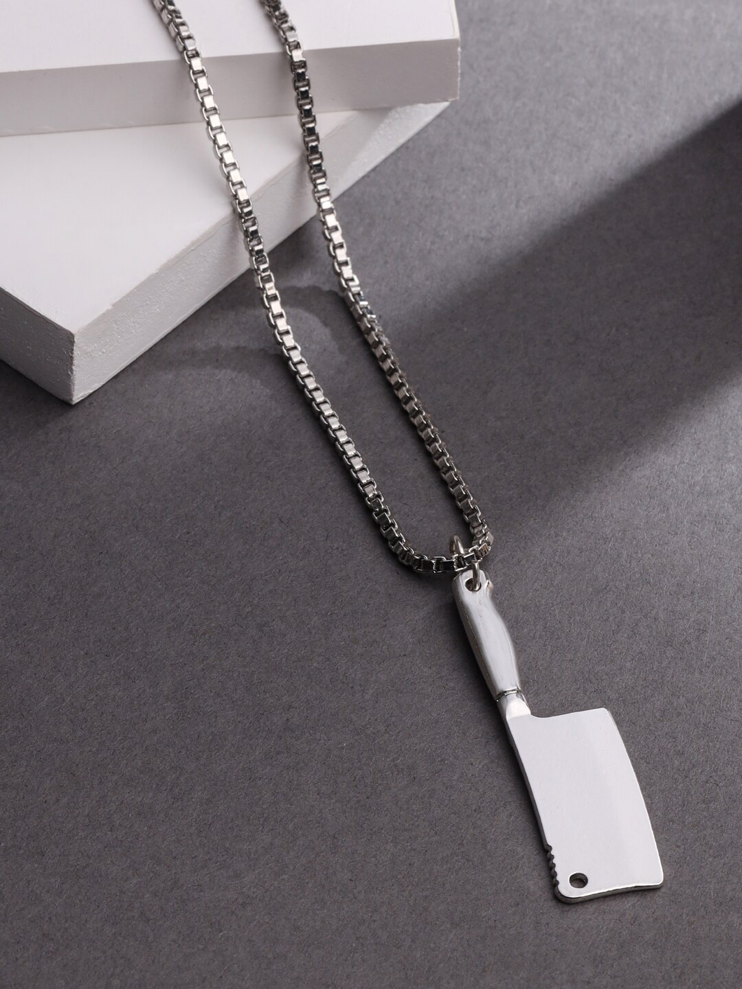 

VIRAASI Rhodium-Plated Butcher Knife Pendant With Box Chain, Silver