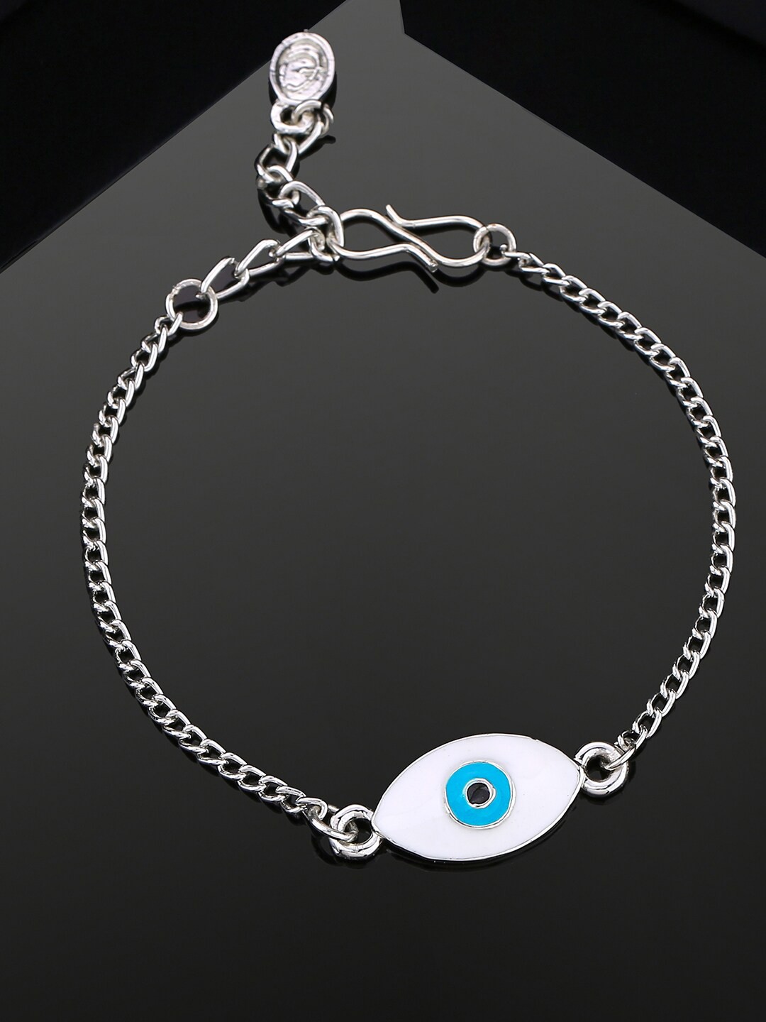 

Estele Unisex Enamelled Rhodium-Plated Link Bracelet, Silver
