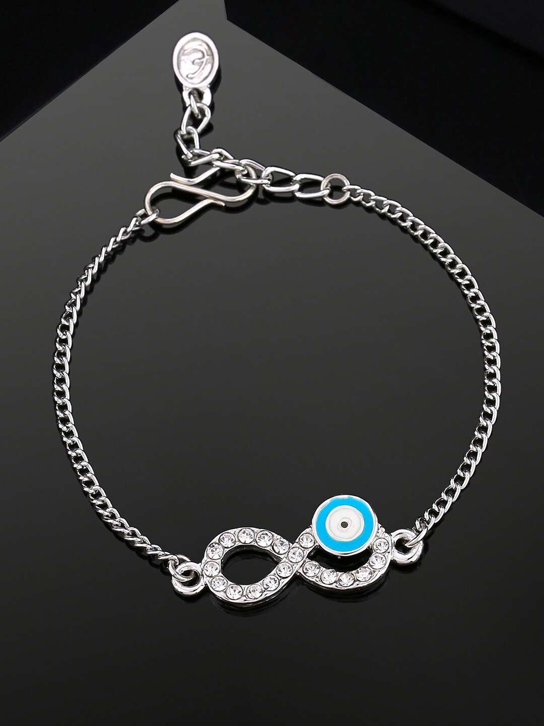 

Estele Unisex Crystals Enamelled Rhodium-Plated Charm Bracelet, Silver