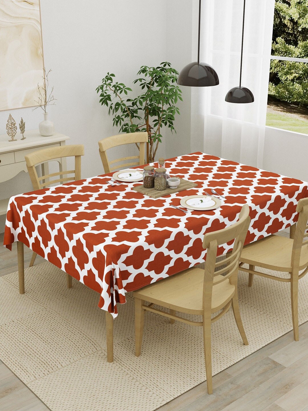 

HOMEMONDE Rust & White Printed Pure Cotton 4-Seater Table Cover