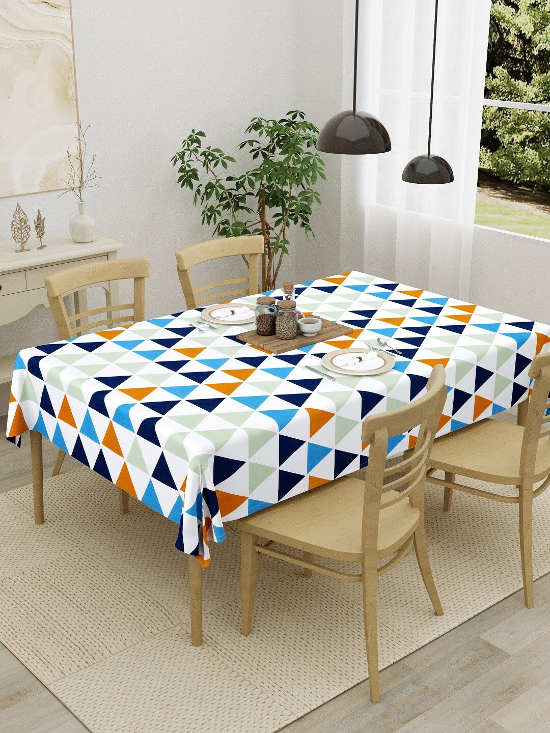 

HOMEMONDE White & Blue Printed Pure Cotton 4-Seater Table Cover