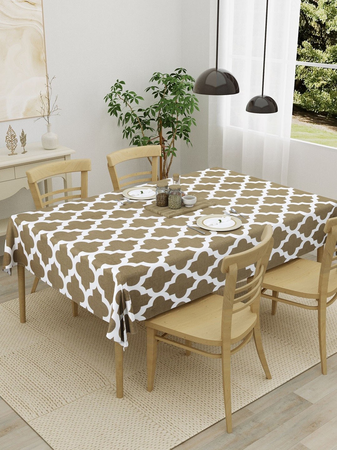 

HOMEMONDE Grey & White Printed Pure Cotton 4-Seater Table Cover