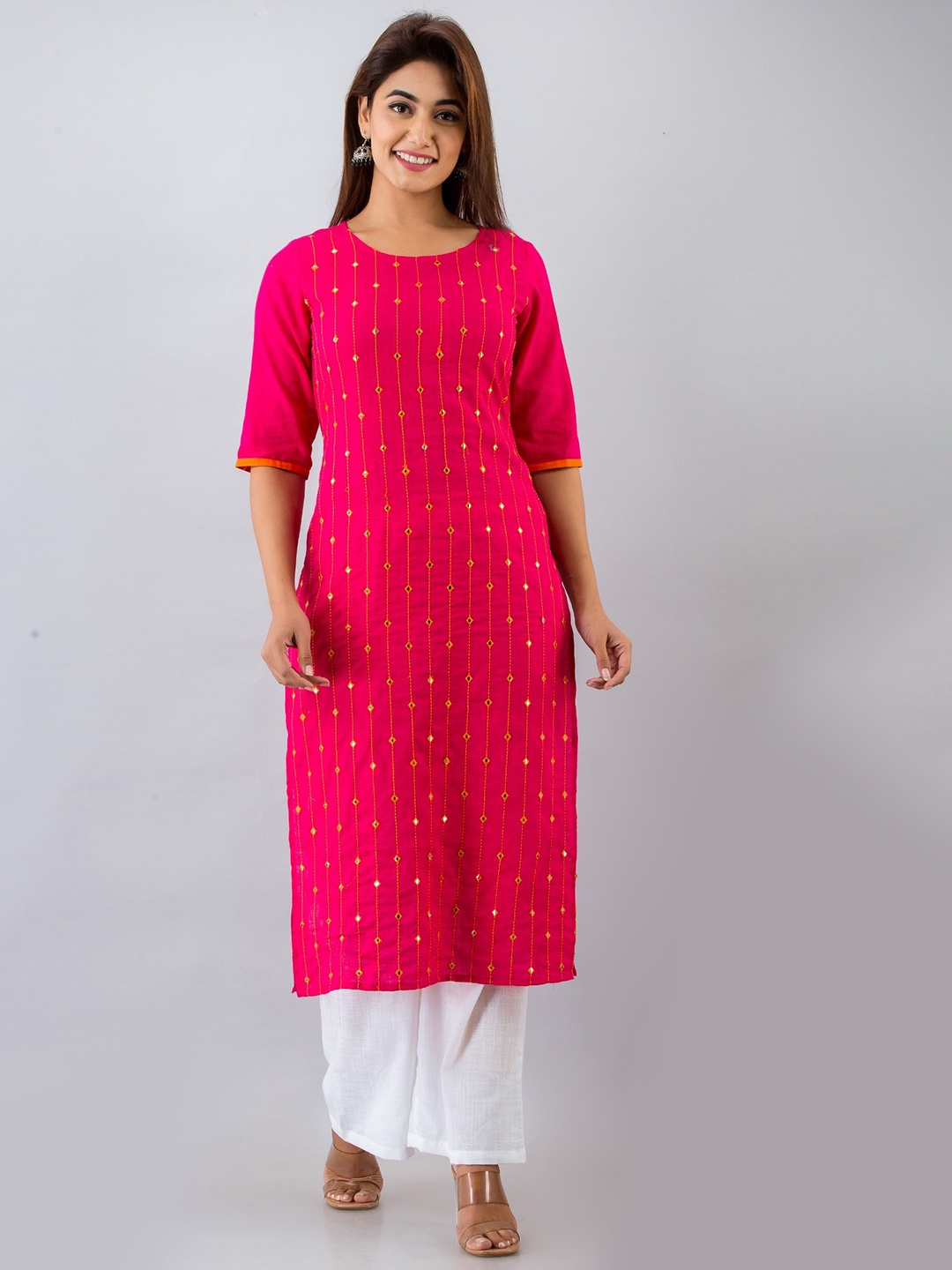 

IRIDAA JAIPUR Embroidered Regular Thread Work Kurta With Palazzos, Pink