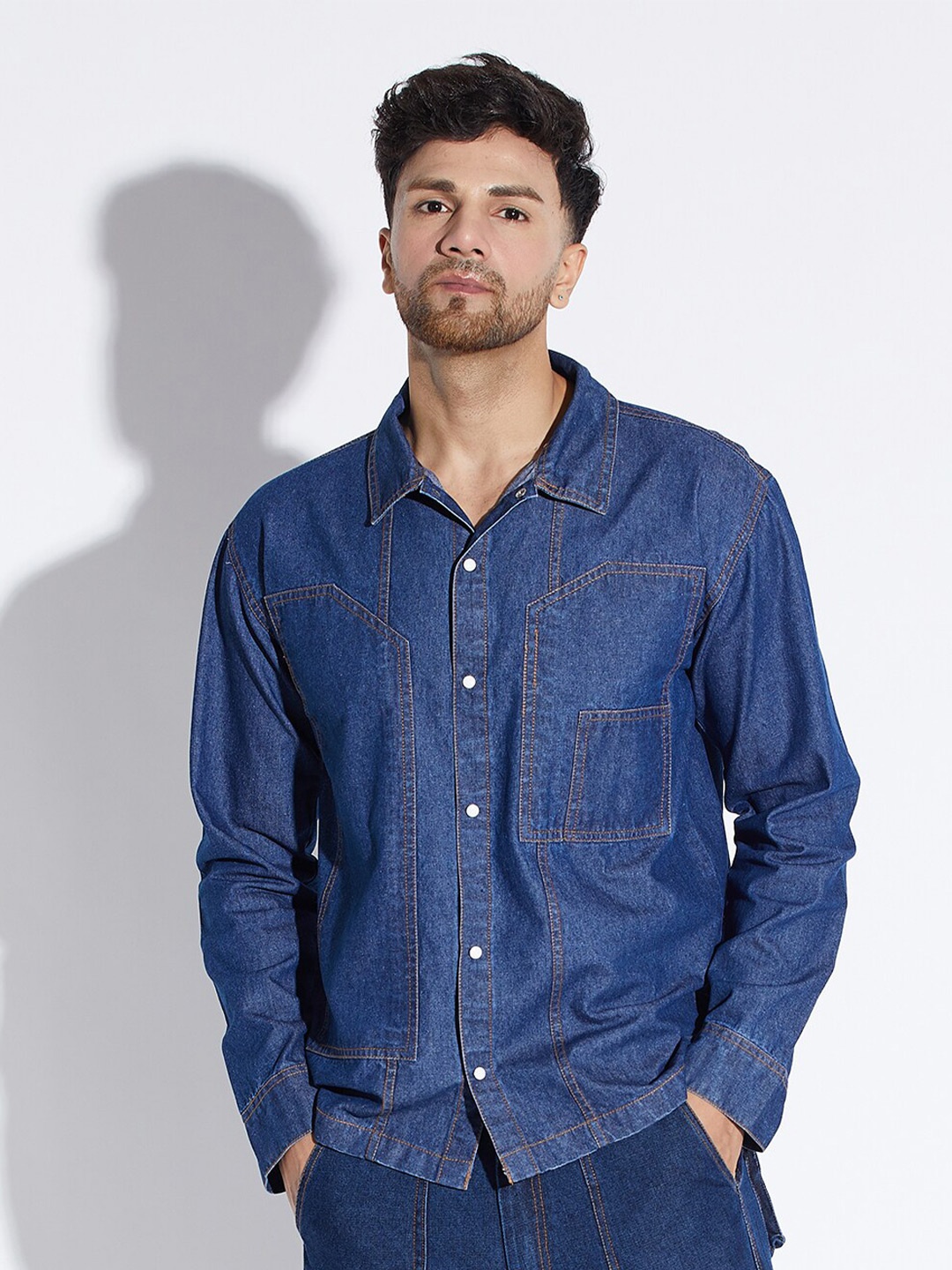

FUGAZEE Relaxed Oversized Fit Spread Collar Casual Shirt, Blue