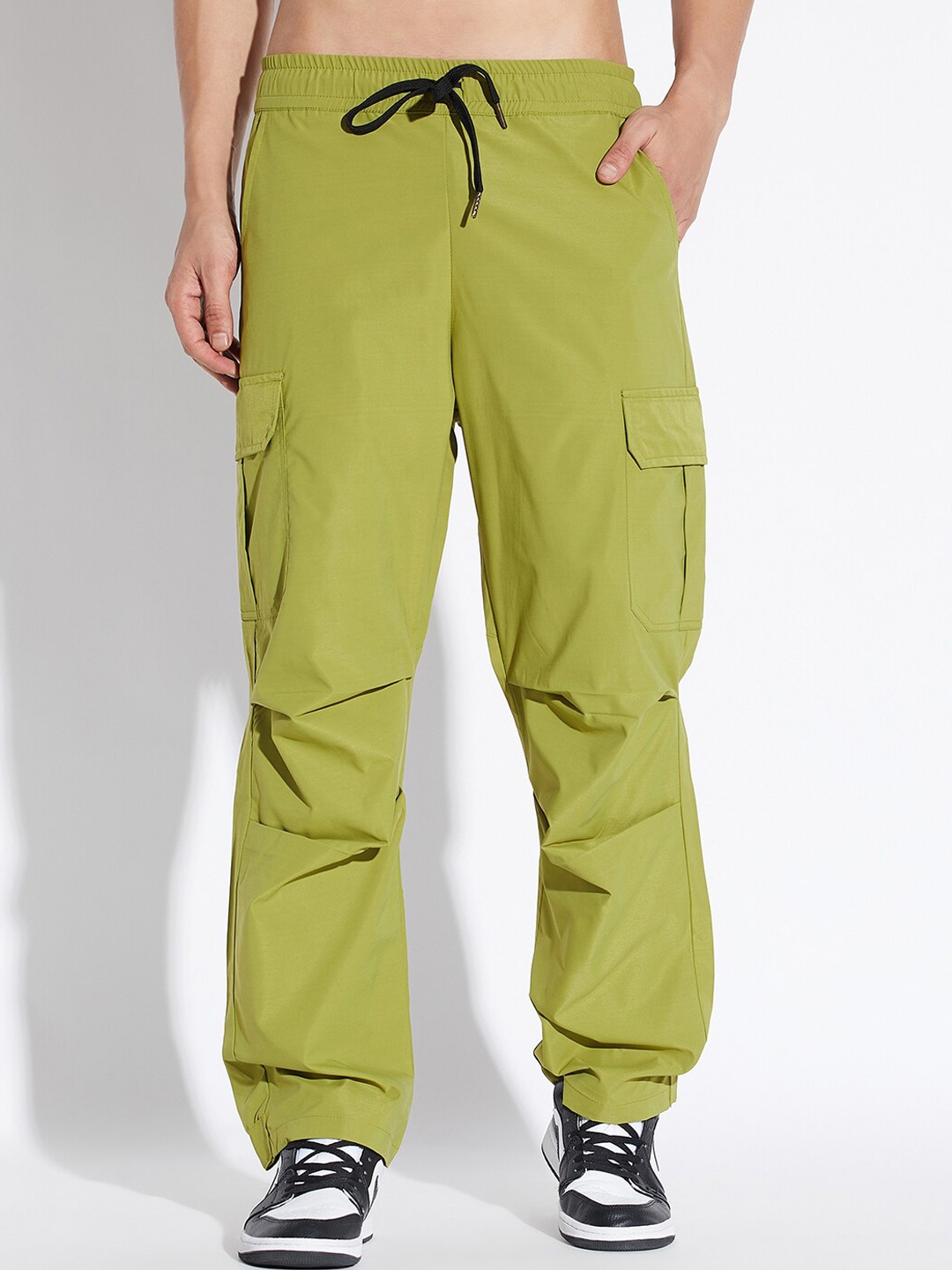 

FUGAZEE Men Relaxed Fit Cargo Parachute Track Pant, Green