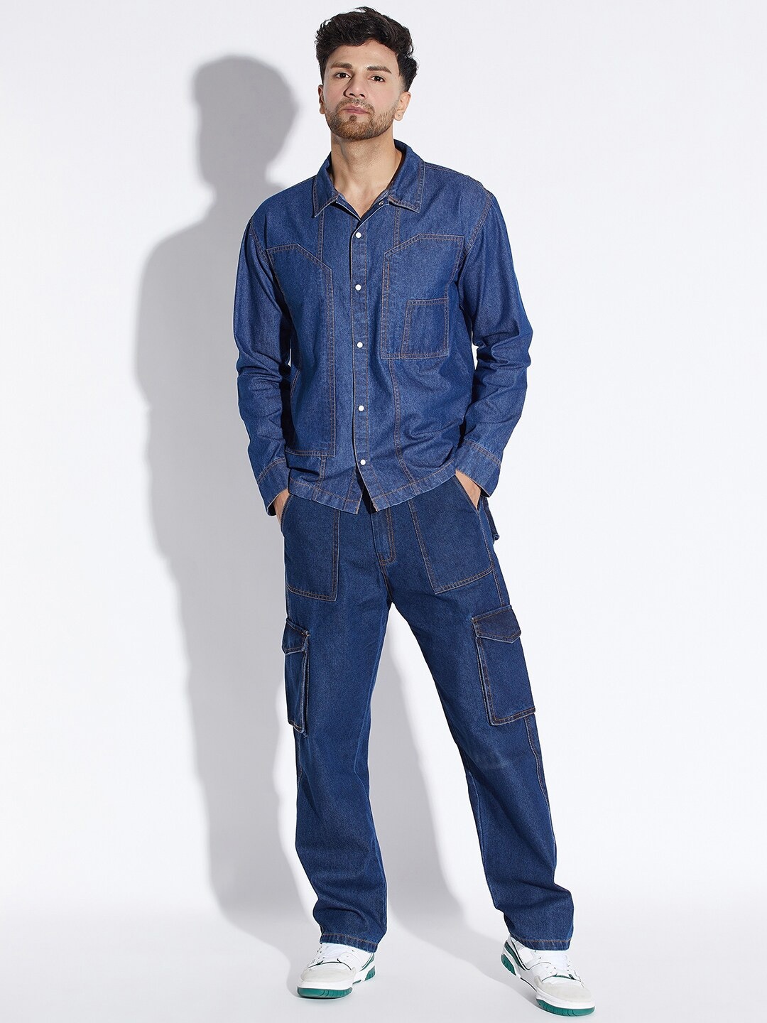 

FUGAZEE Shirt Collar Shirt & Jeans Co-Ords Set, Blue