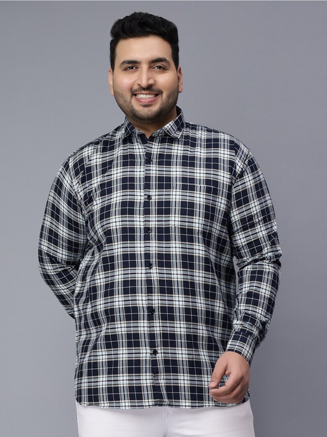 

Toodle Plus Custom Tartan Checked Cotton Casual Shirt, Navy blue