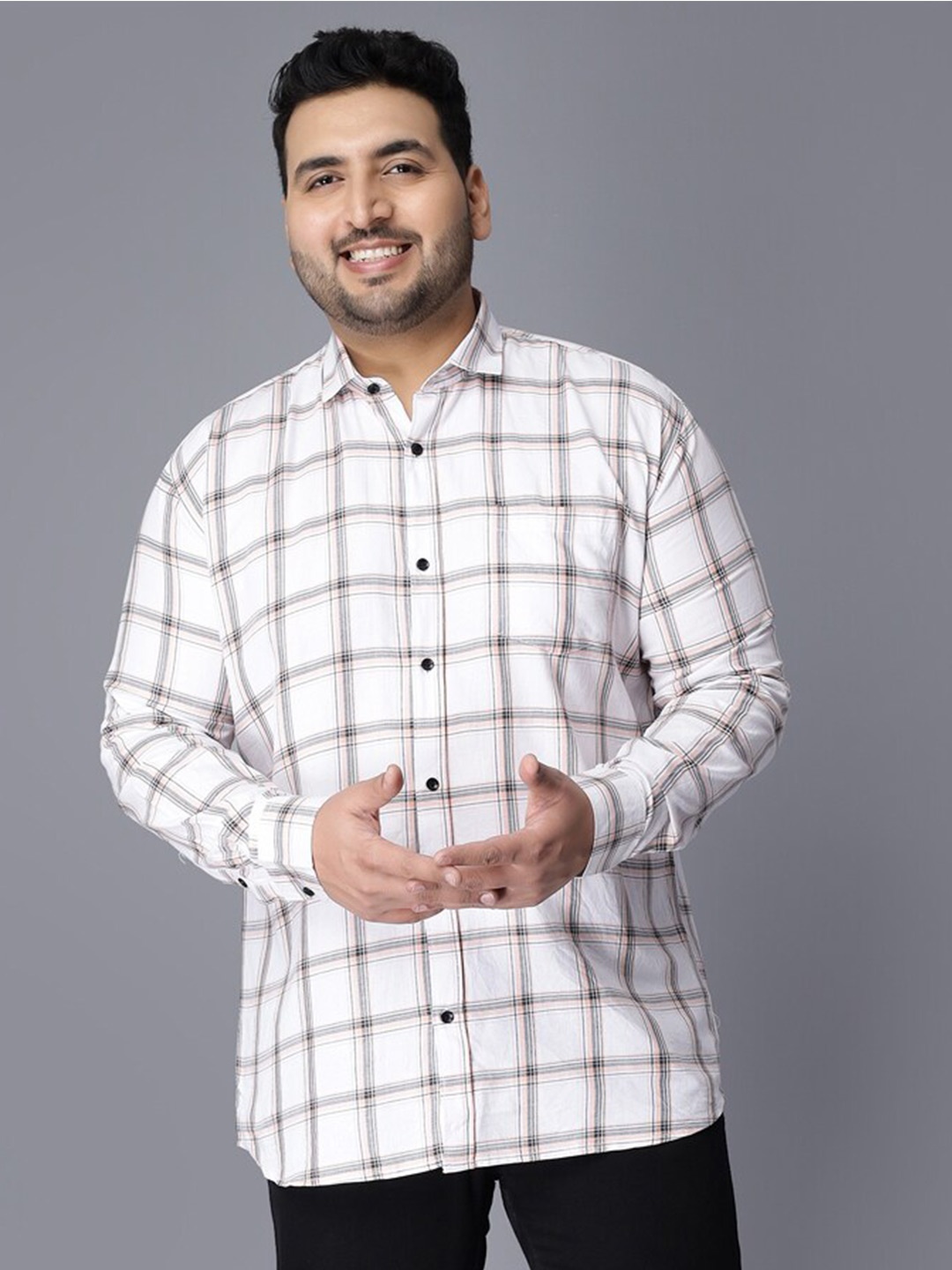 

Toodle Plus Custom Windowpane Checks Opaque Checked Cotton Casual Shirt, White