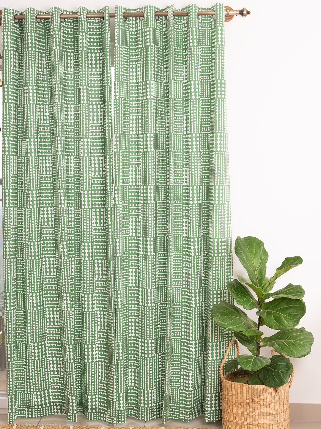 

The Yellow Dwelling Green & White 2 Pieces Cotton Geometric Window Curtains