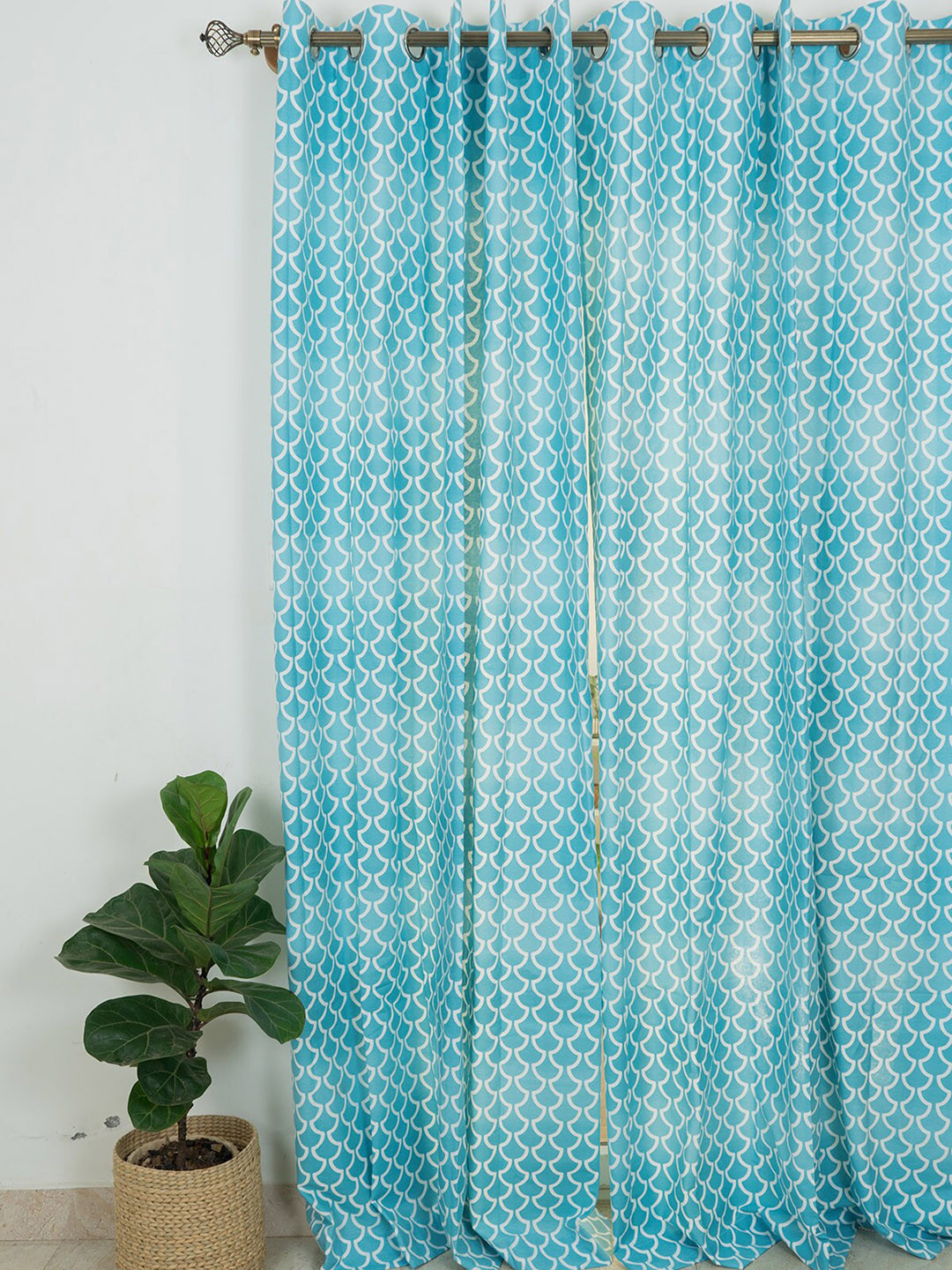 

The Yellow Dwelling Blue & White 2 Pieces Cotton Ethnic Door Curtains