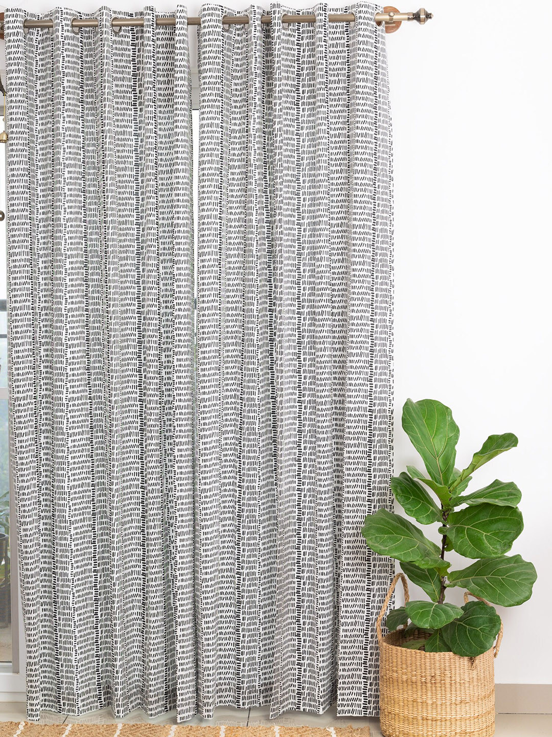 

The Yellow Dwelling Black & White 2 Pieces Striped Cotton Window Curtains