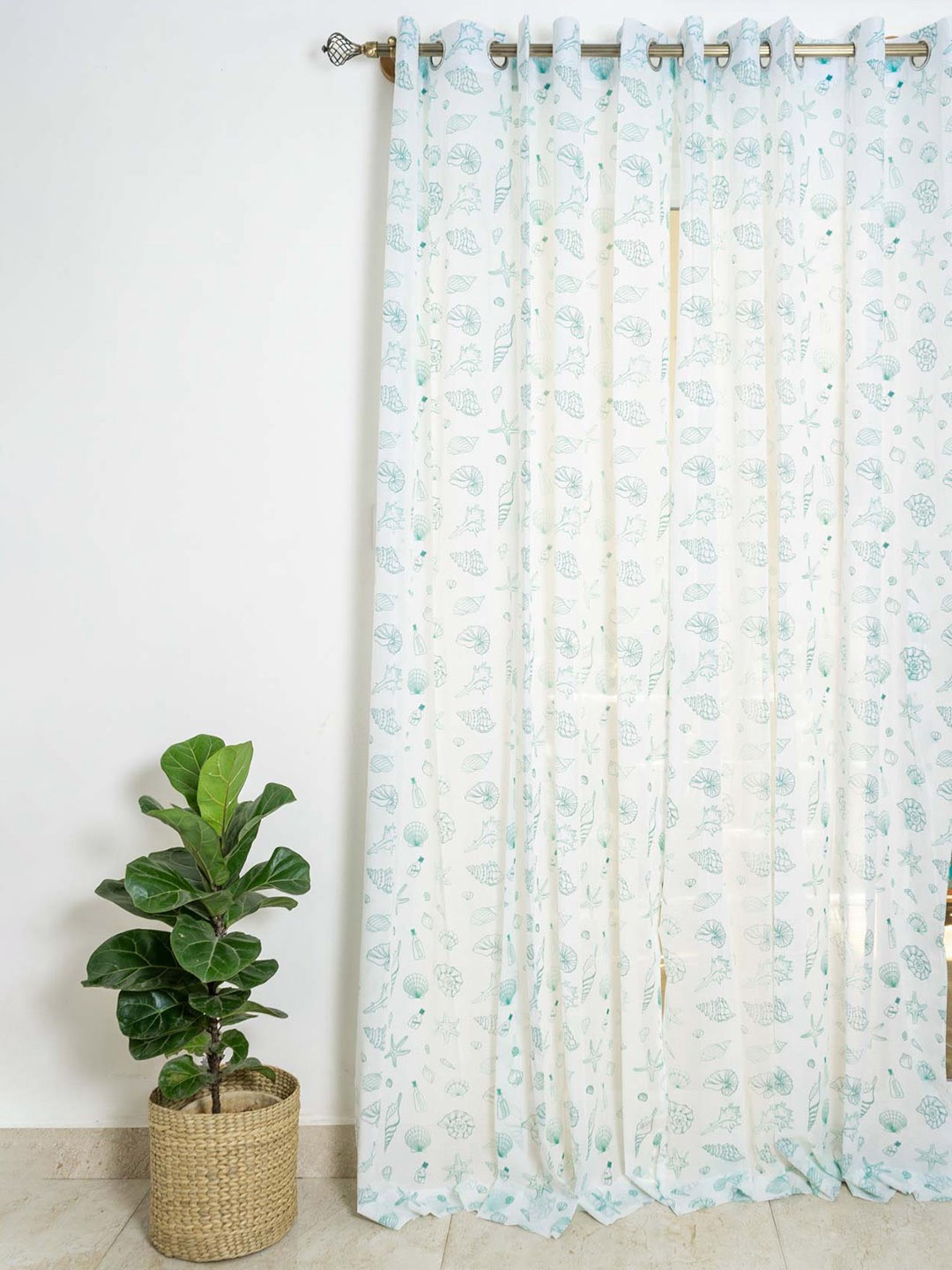 

The Yellow Dwelling Blue & White 2 Pieces Ethnic Motifs Printed Sheer Cotton Door Curtains