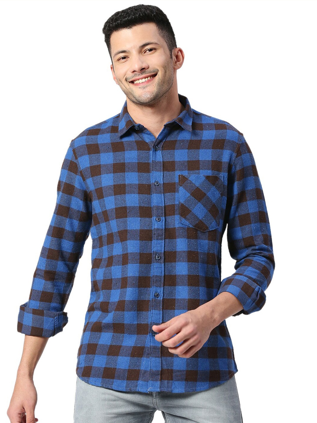 

SNX Tailored Fit Buffalo Checks Casual Shirt, Blue