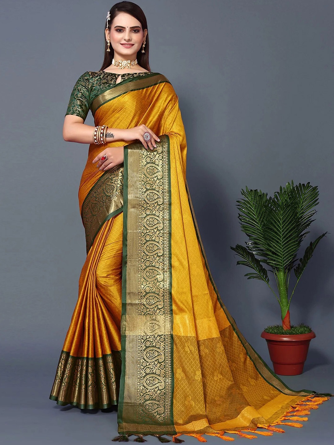 

KALINI Woven Design Zari Mysore Silk Saree, Gold