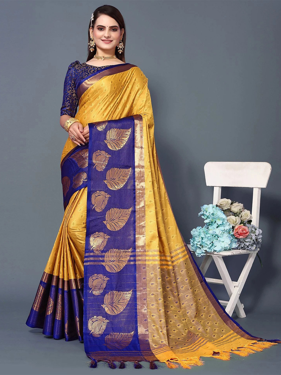 

KALINI Woven Design Zari Mysore Silk Saree, Yellow