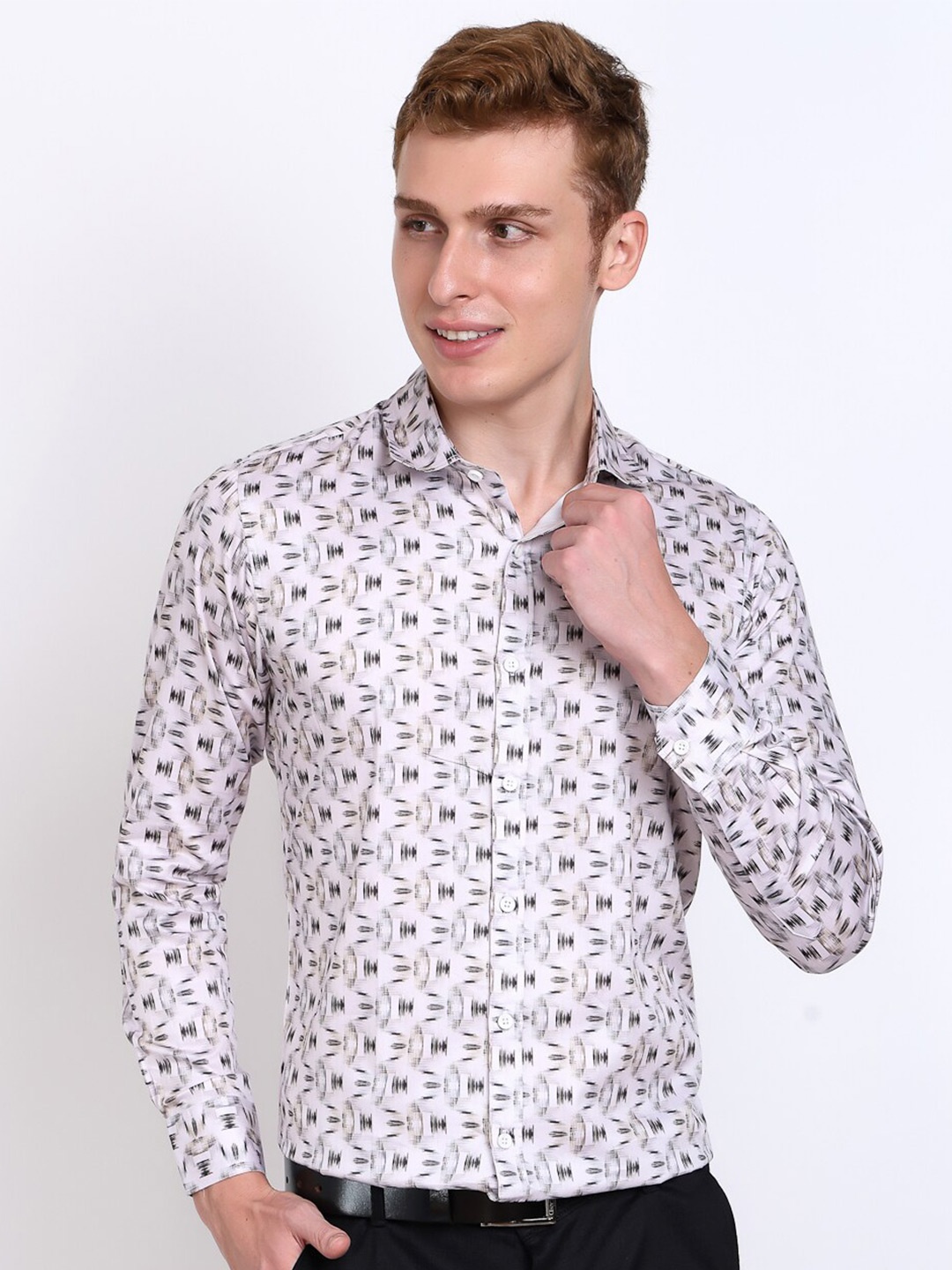 

DEZANO Classic Floral Printed Satin Formal Shirt, White