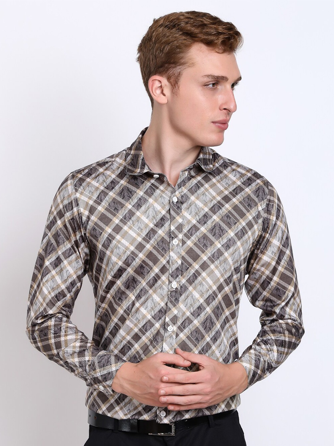 

DEZANO Classic Checked Satin Formal Shirt, White