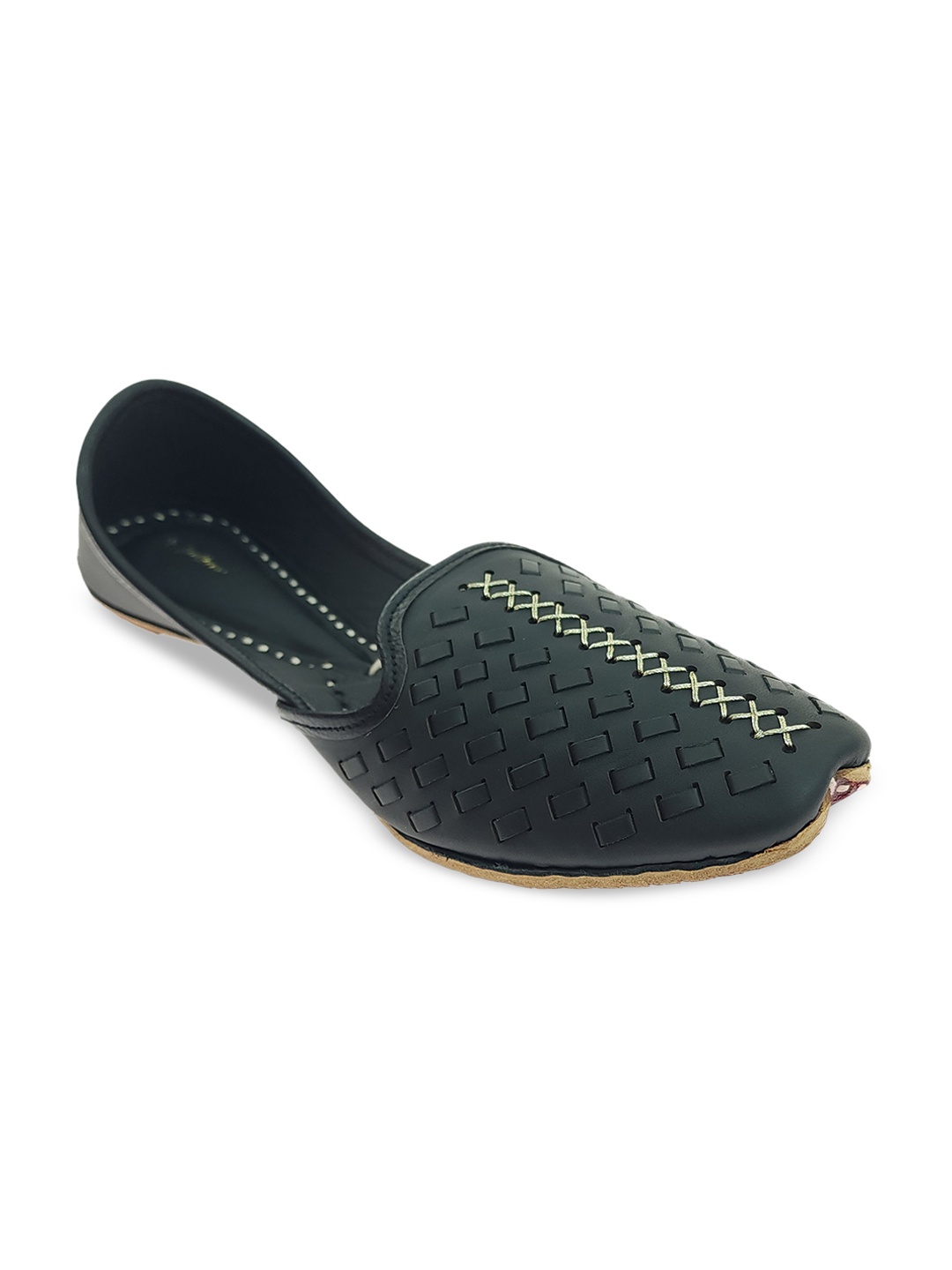 

Fulkari Men Textured Leather Mojaris, Black