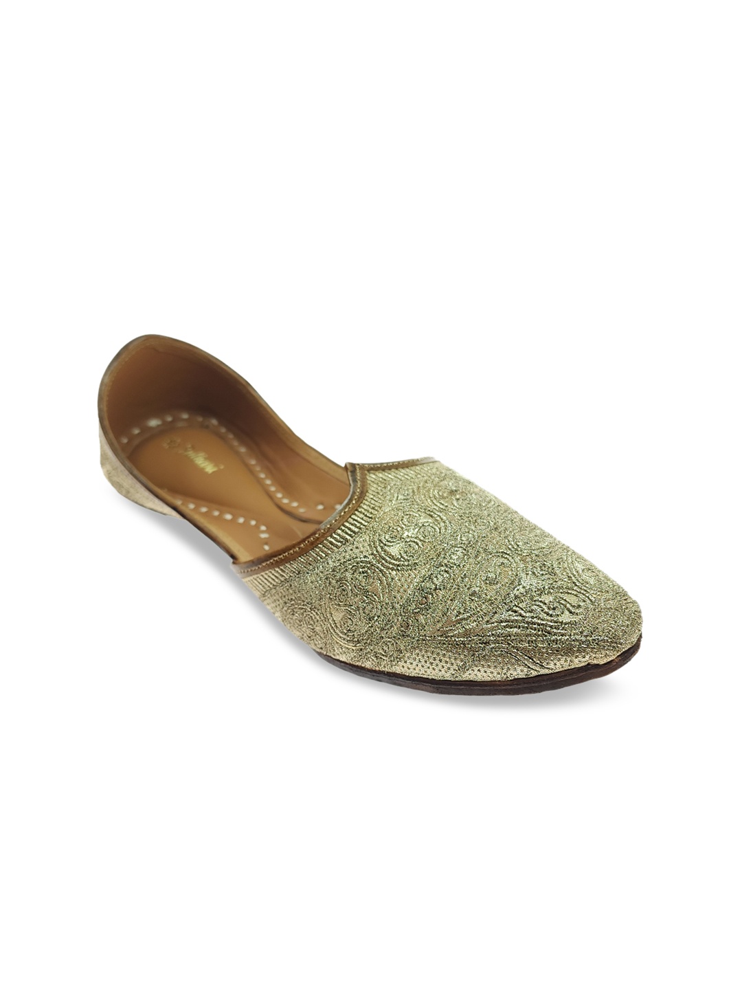 

Fulkari Men Ethnic Embellished Pointed Toe Mojaris, Gold